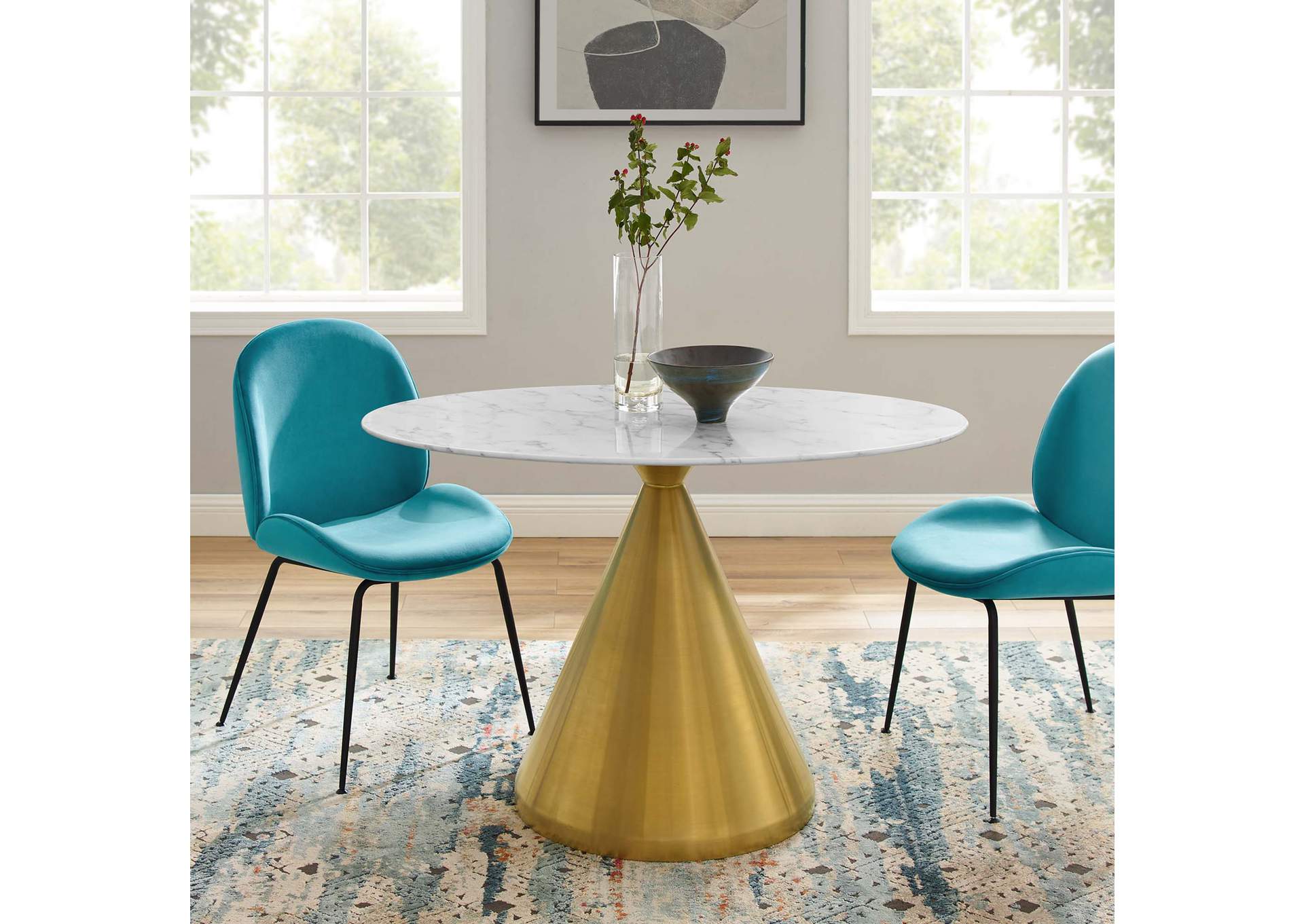 Gold White Tupelo 48" Oval Artificial Marble Dining Table,Modway