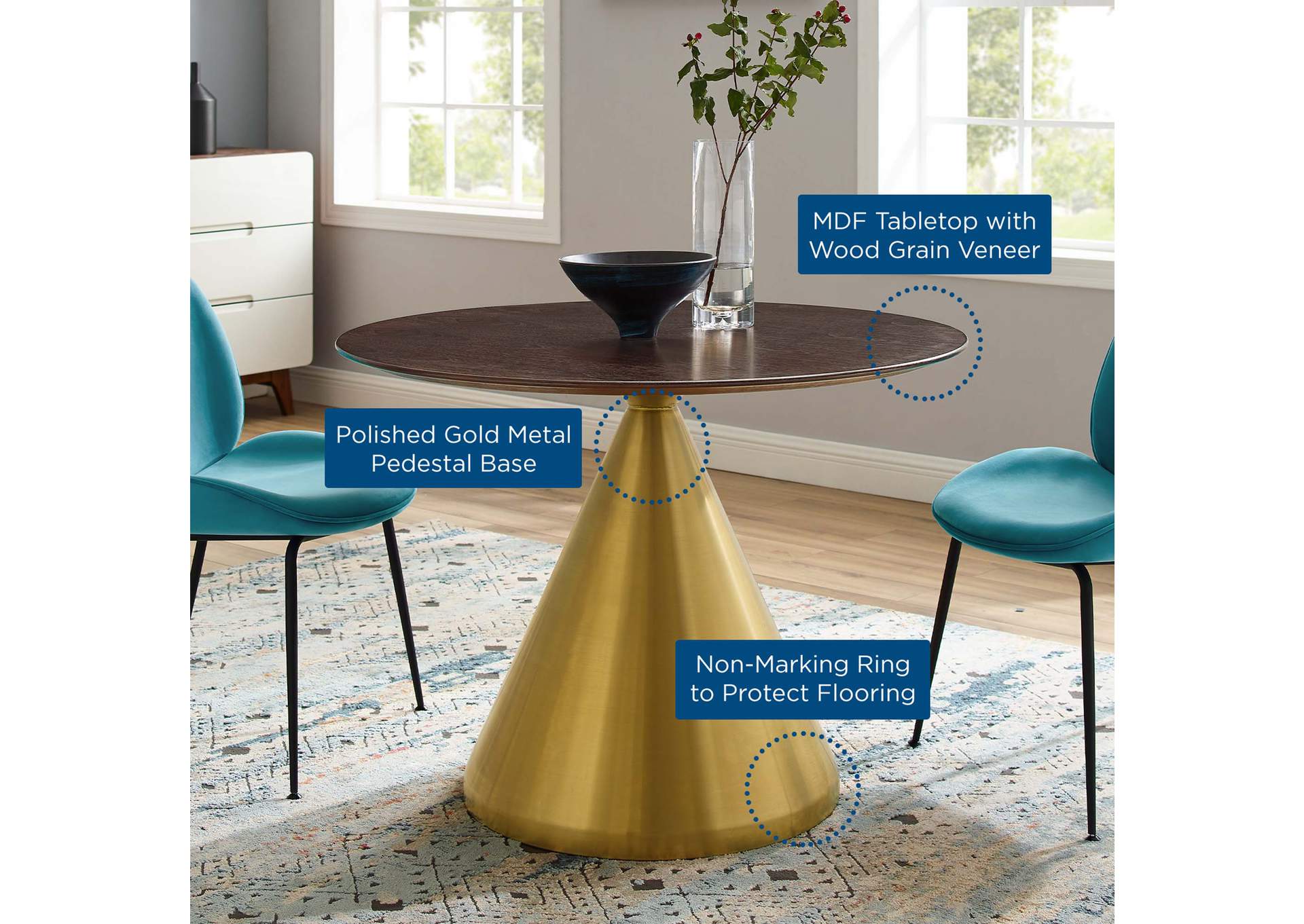 Gold Cherry Walnut Tupelo 40" Dining Table,Modway