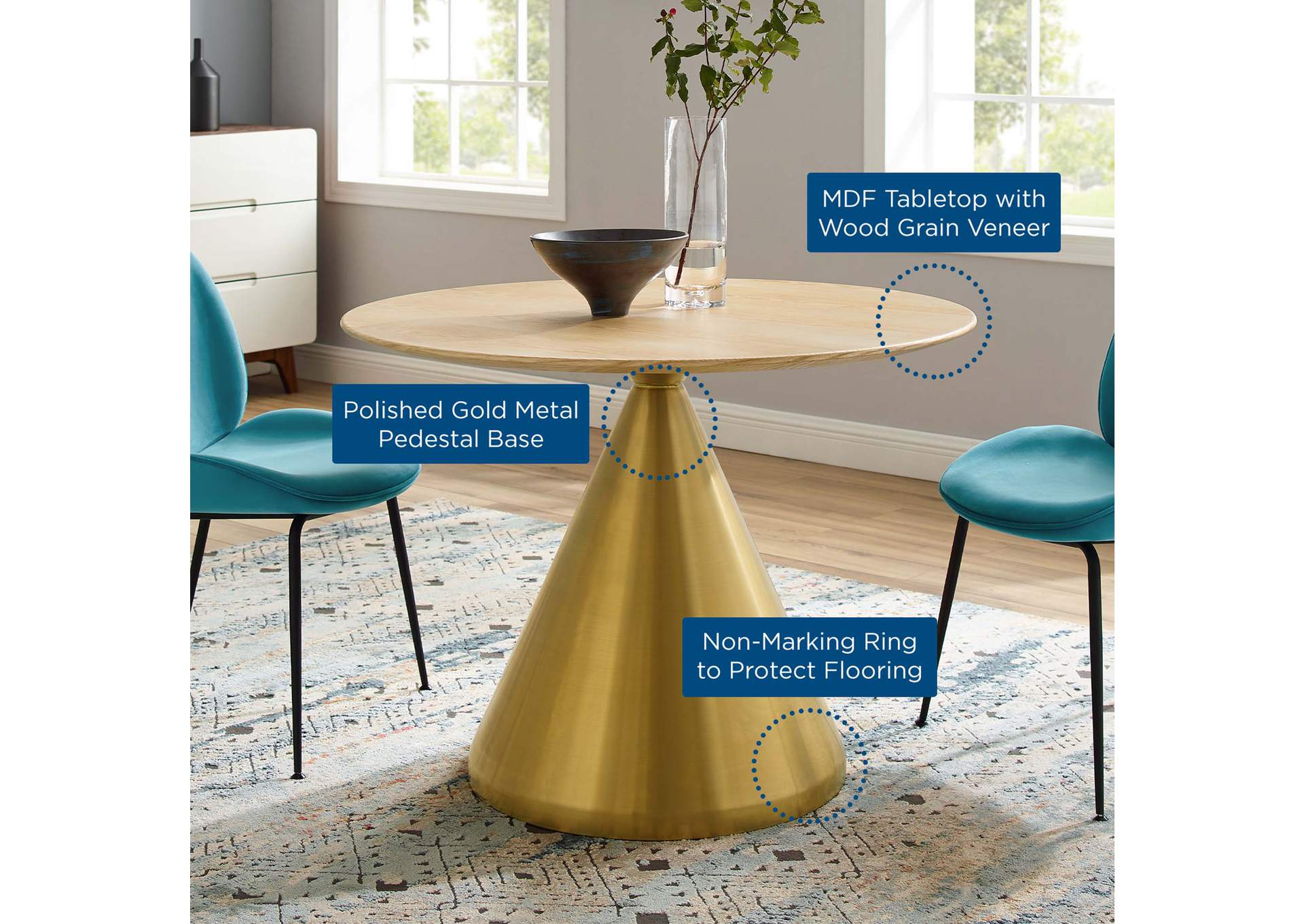 Gold Natural Tupelo 40" Dining Table,Modway