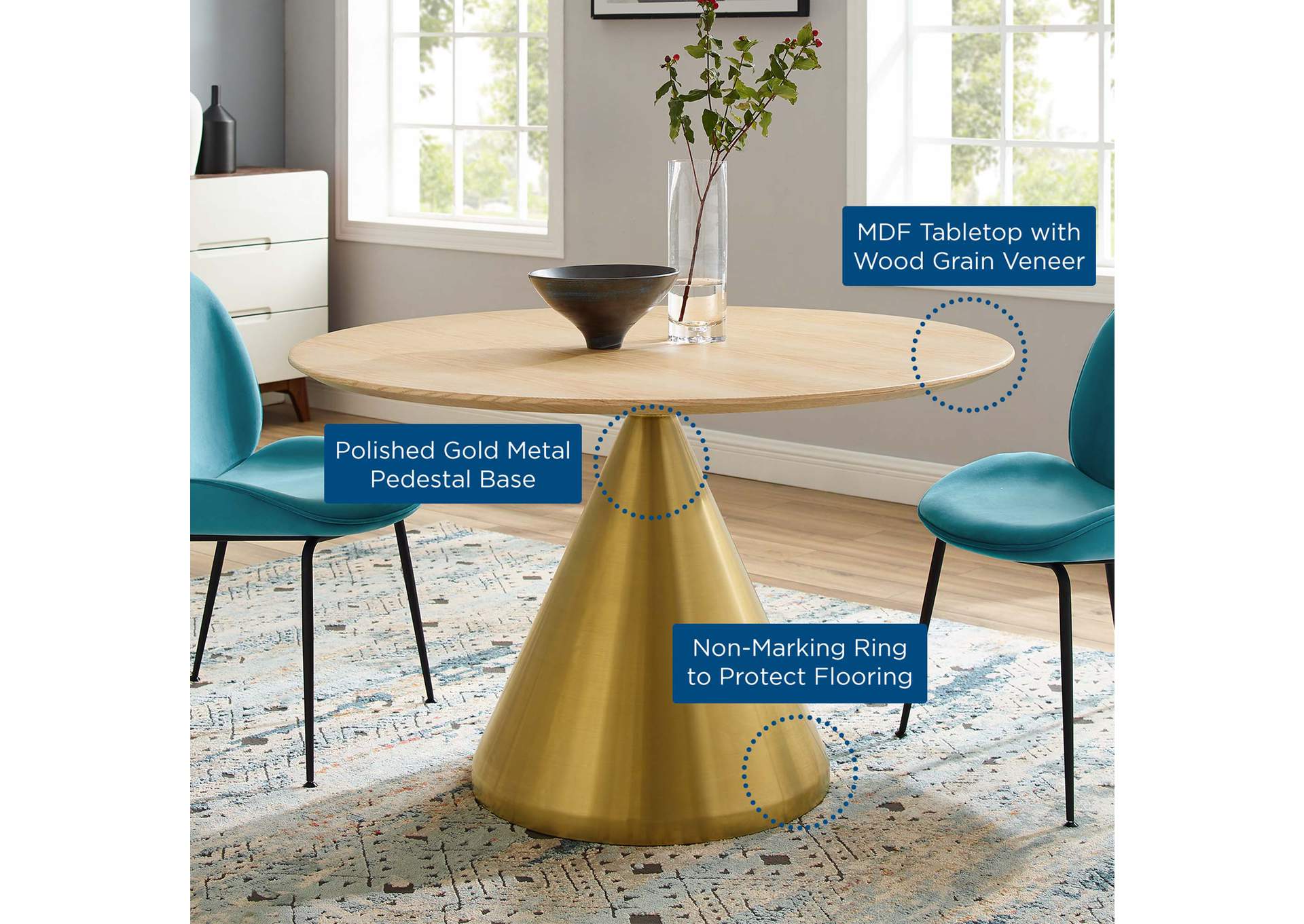 Gold Natural Tupelo 47" Dining Table,Modway