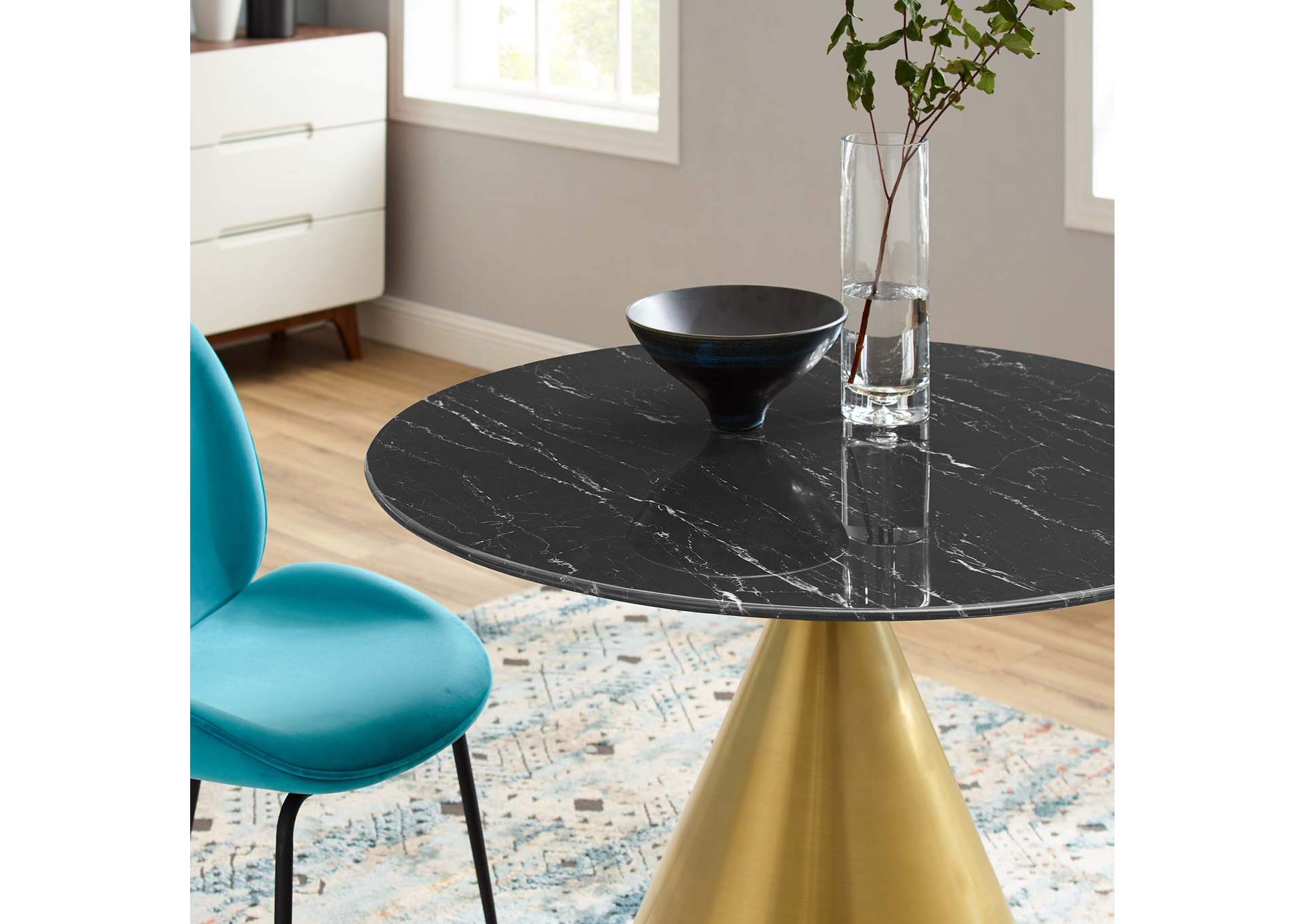 Gold Black Tupelo 40" Artificial Marble Dining Table,Modway