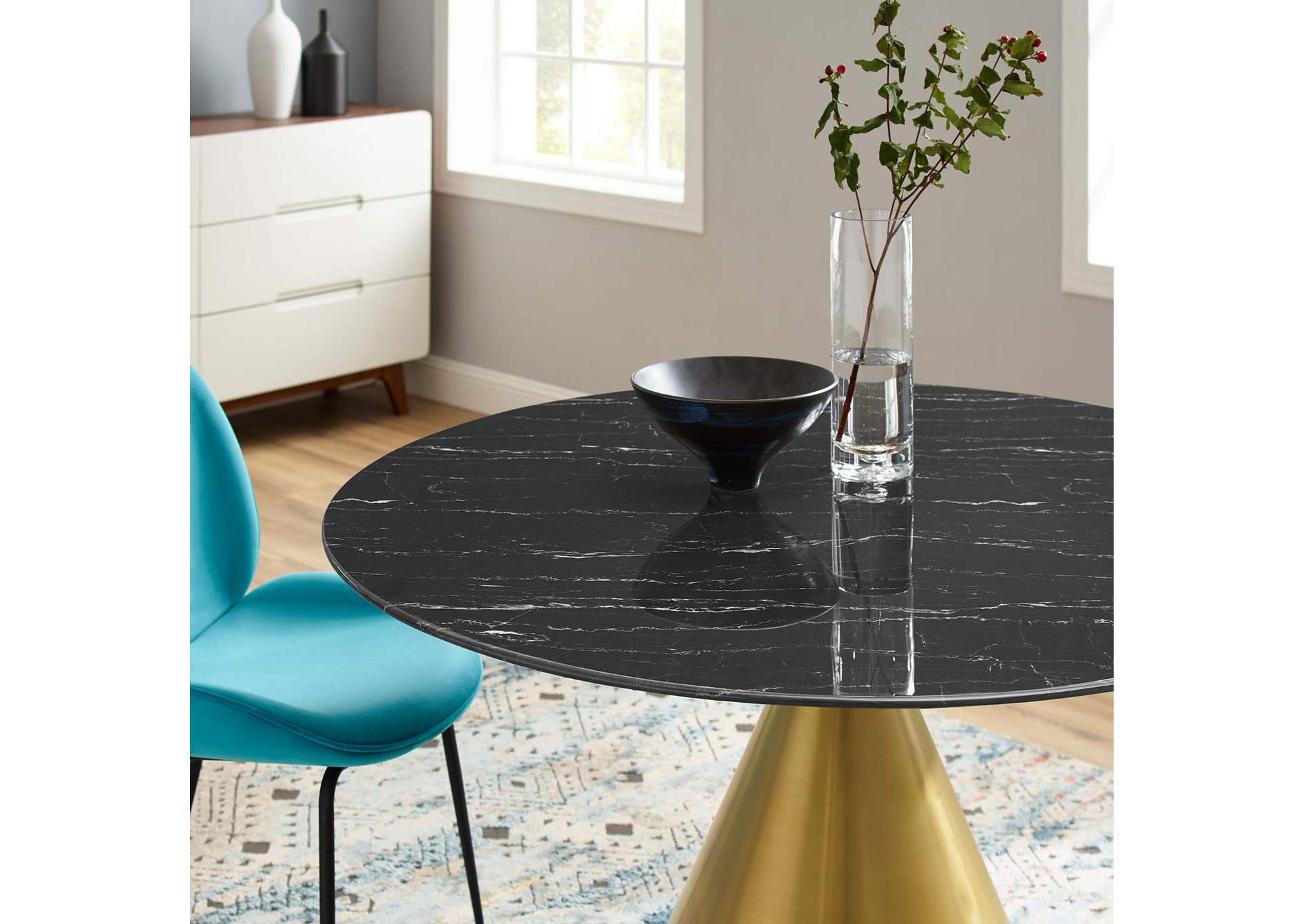 Gold Black Tupelo 47" Artificial Marble Dining Table,Modway