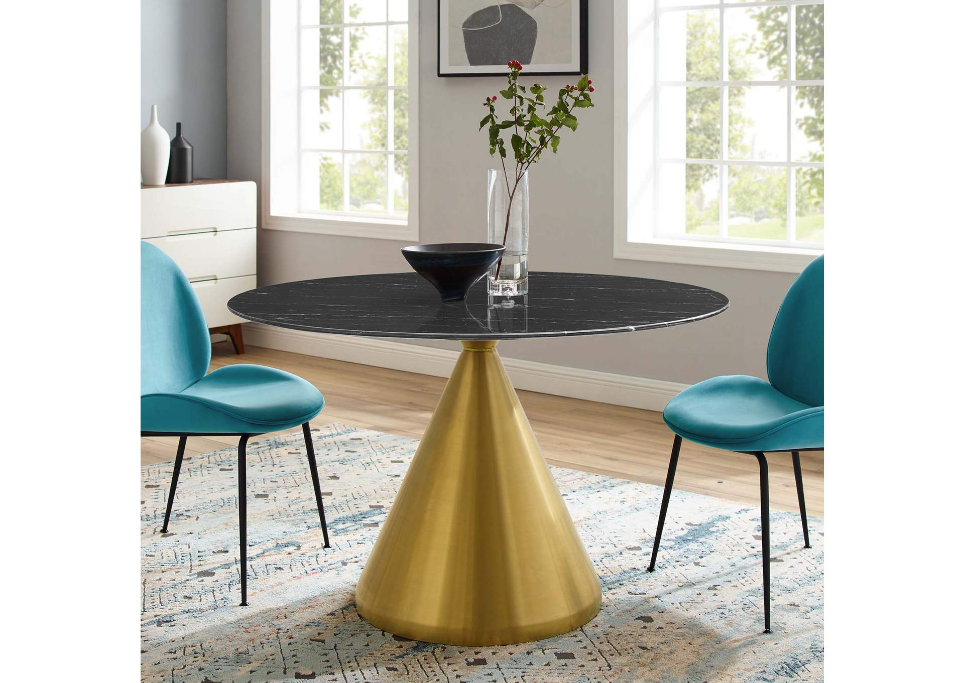 Gold Black Tupelo 47" Artificial Marble Dining Table,Modway