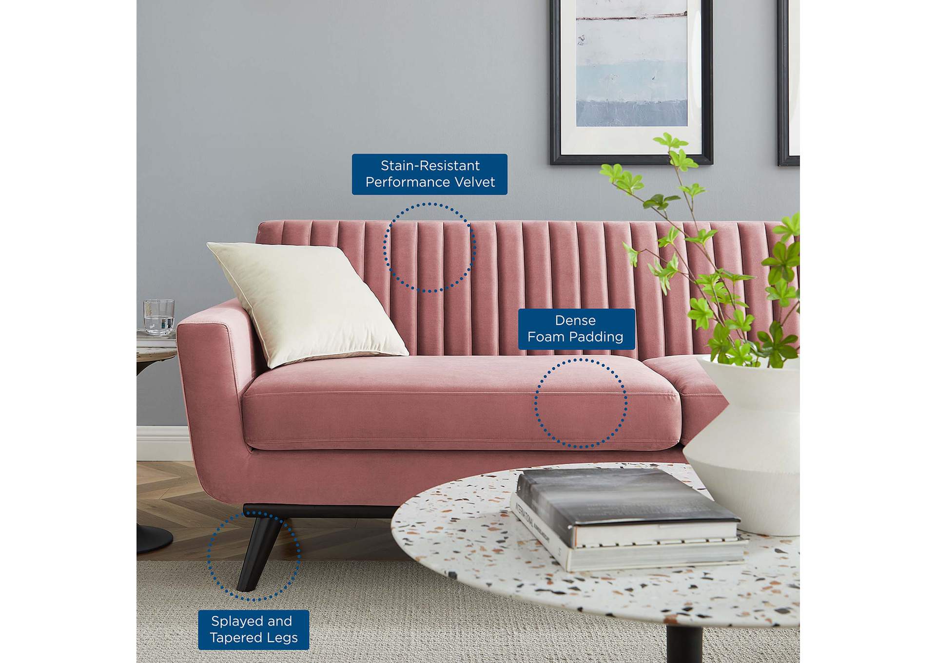 Engage Channel Tufted Performance Velvet Sofa,Modway