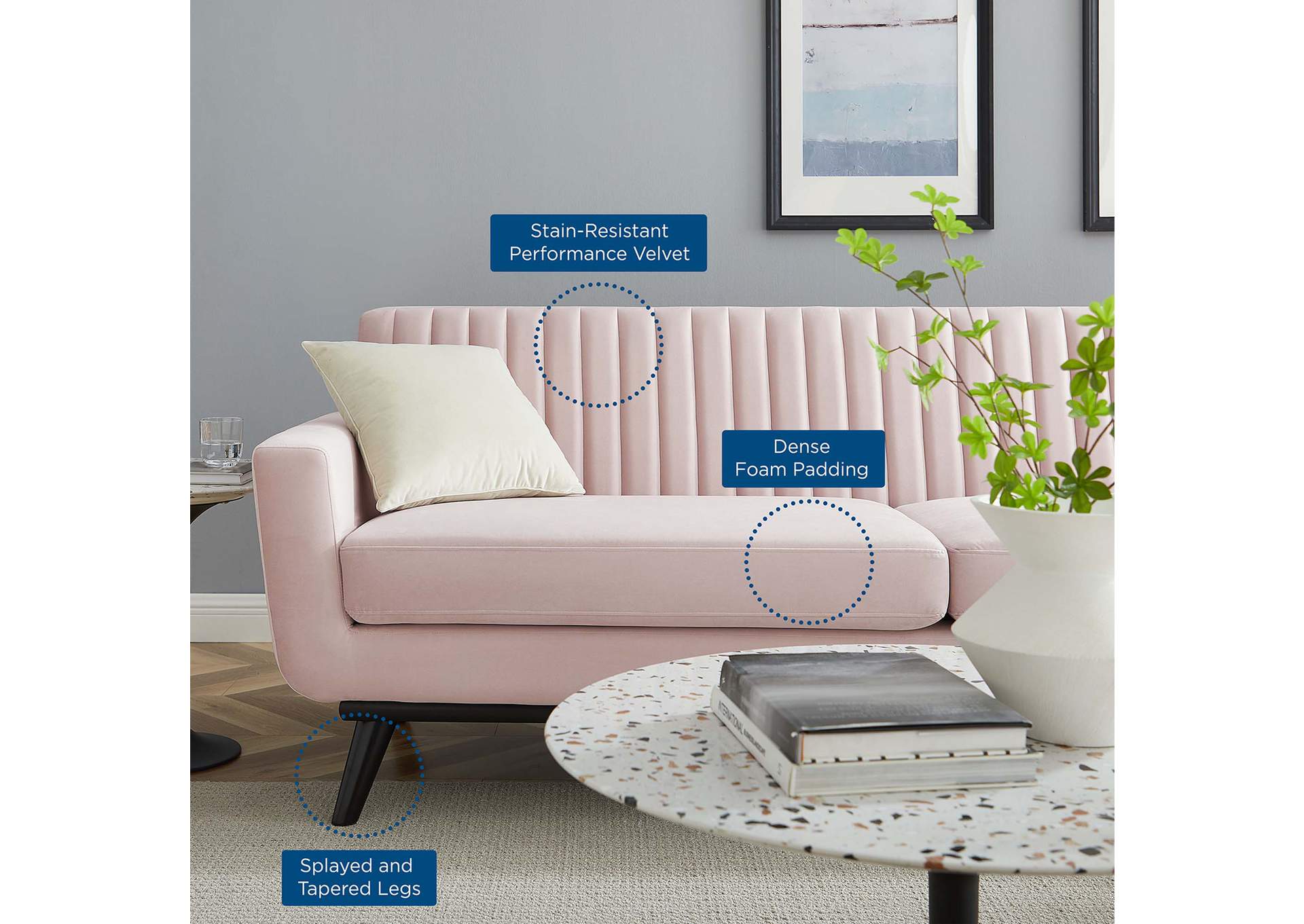 Engage Channel Tufted Performance Velvet Sofa,Modway