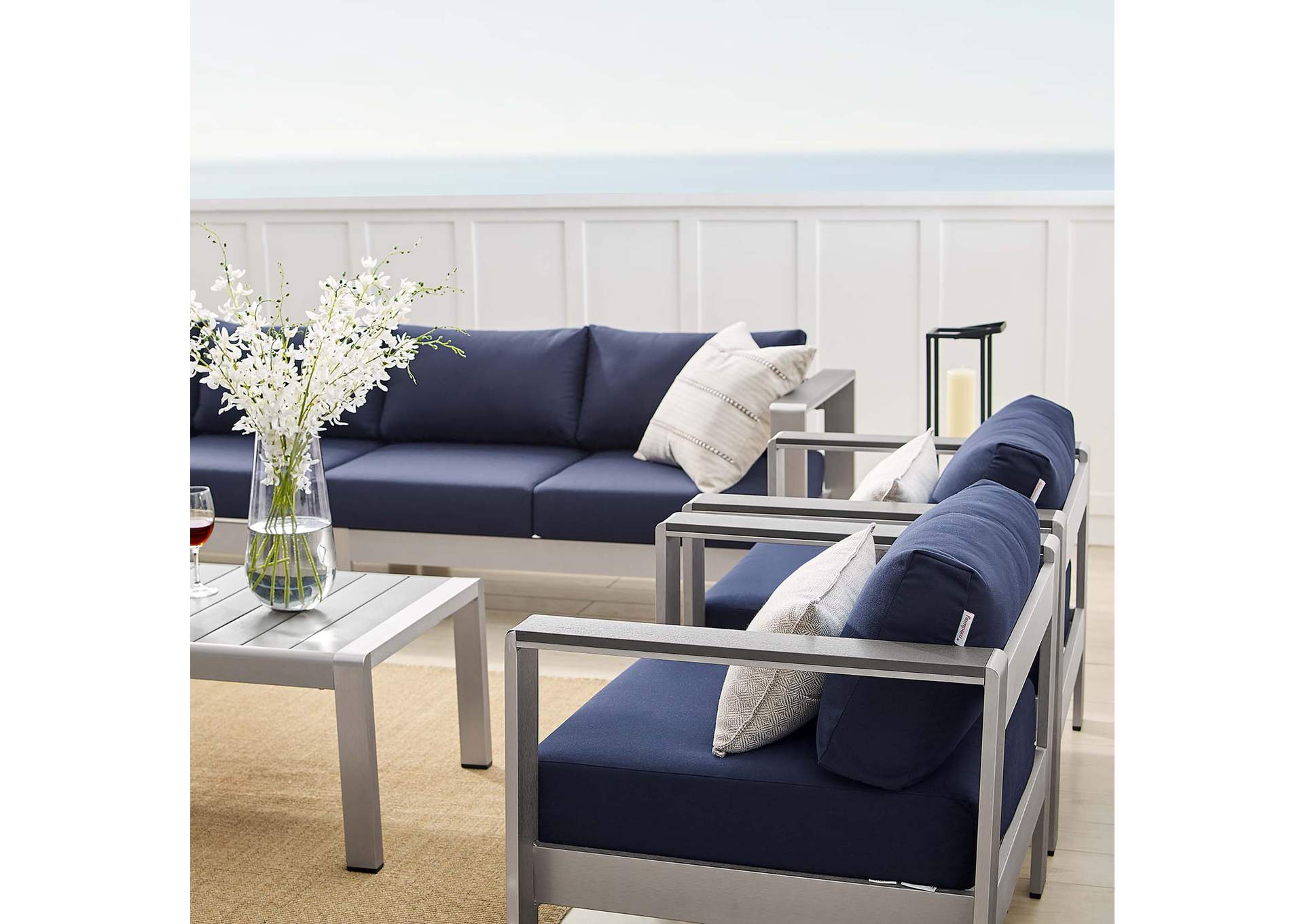 Silver Navy Shore Sunbrella,Modway