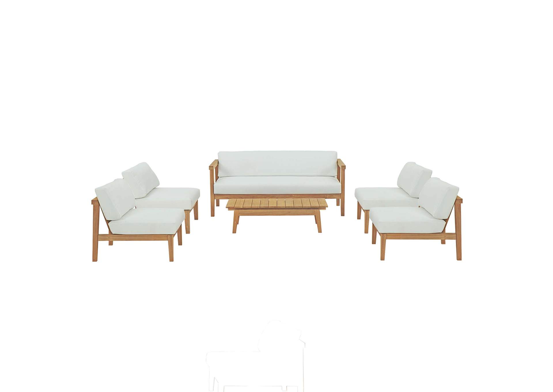 Natural White Bayport 6 Piece Outdoor Patio Teak Set,Modway