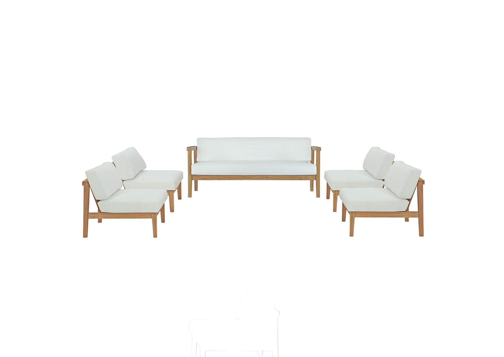 Natural White Bayport 5 Piece Outdoor Patio Teak Set,Modway