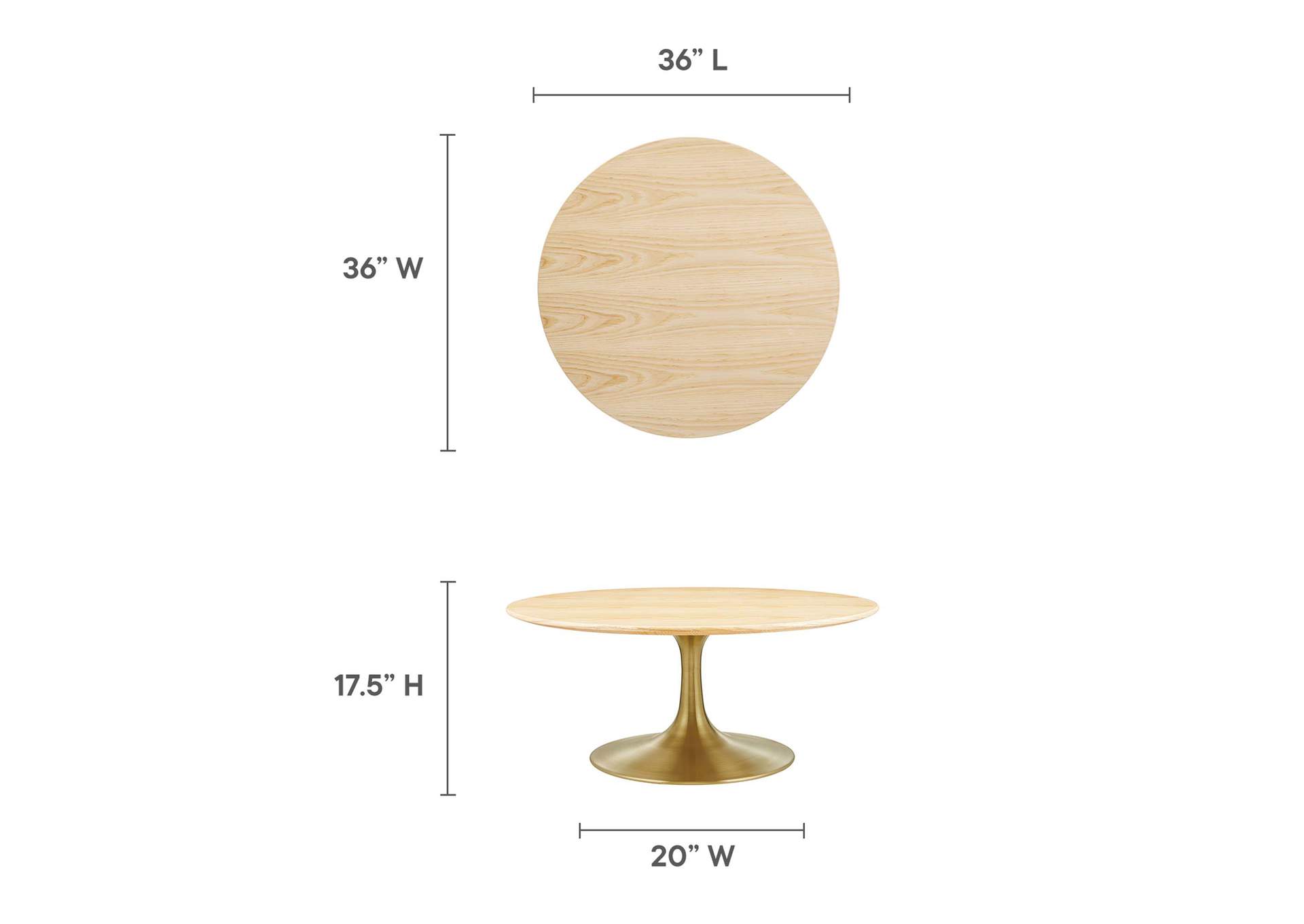 Gold Natural Lippa 36" Wood Coffee Table,Modway
