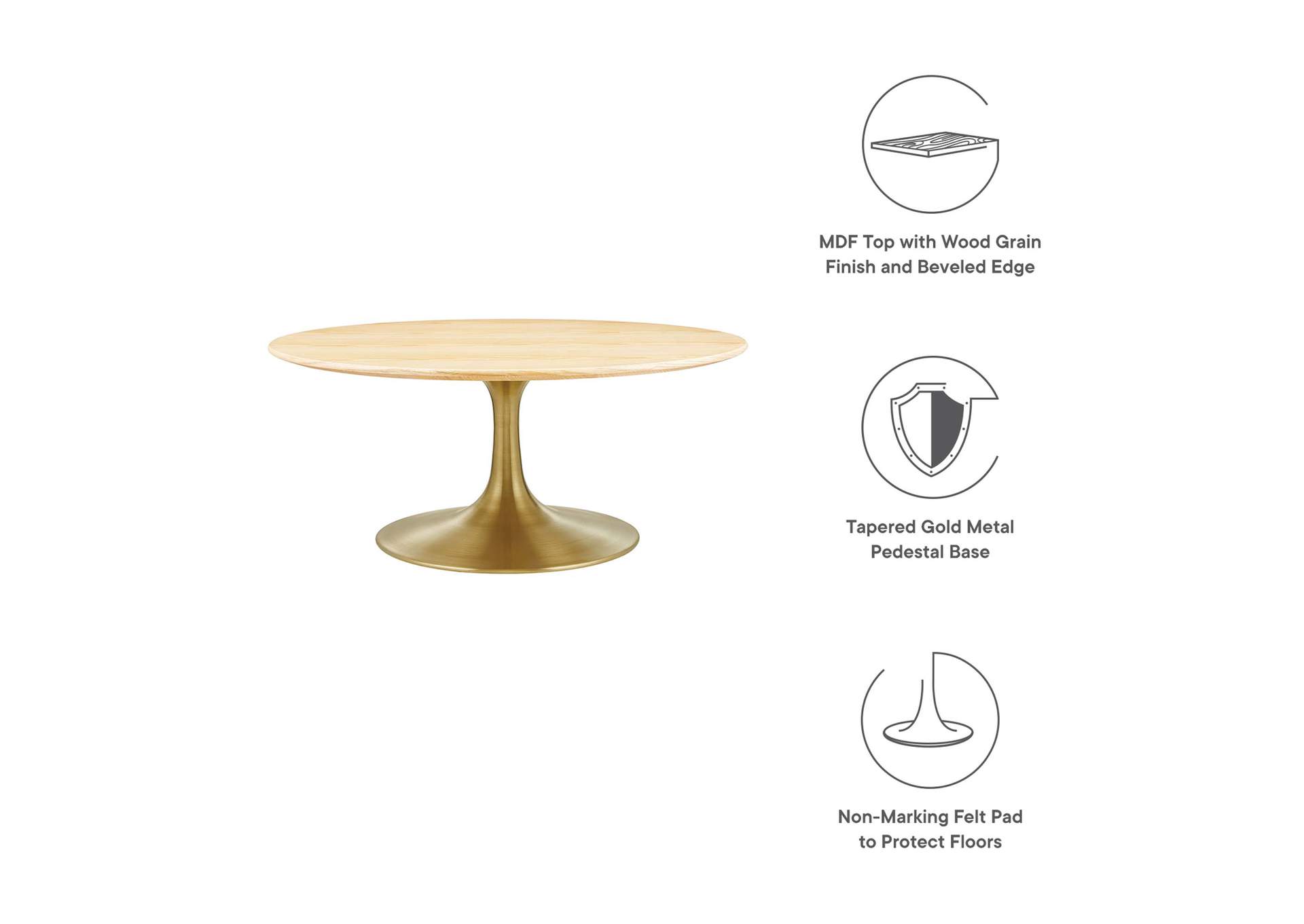 Gold Natural Lippa 36" Wood Coffee Table,Modway