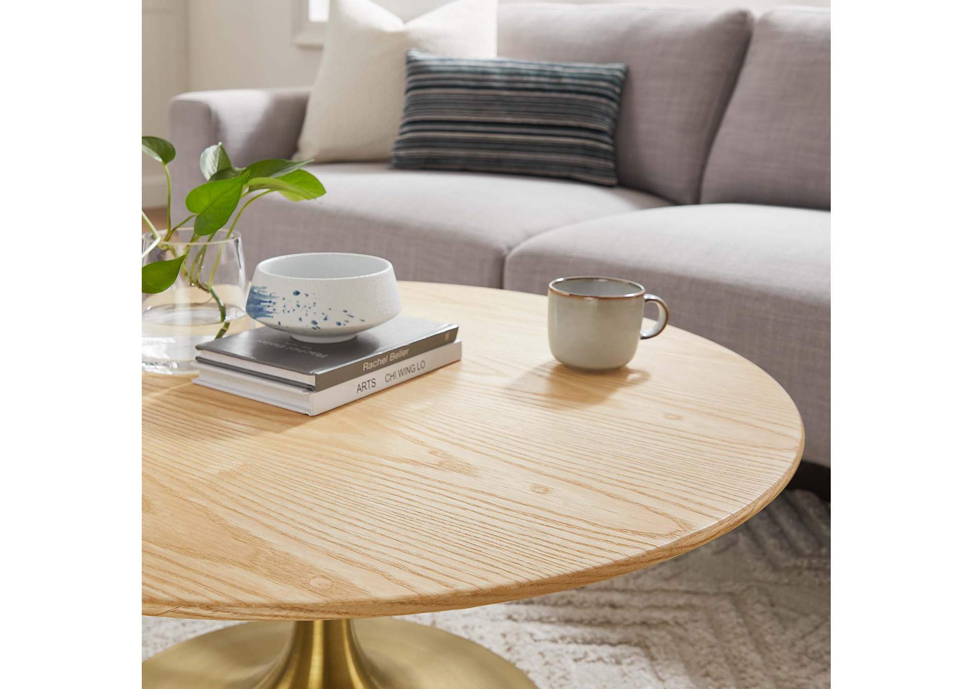 Gold Natural Lippa 36" Wood Coffee Table,Modway