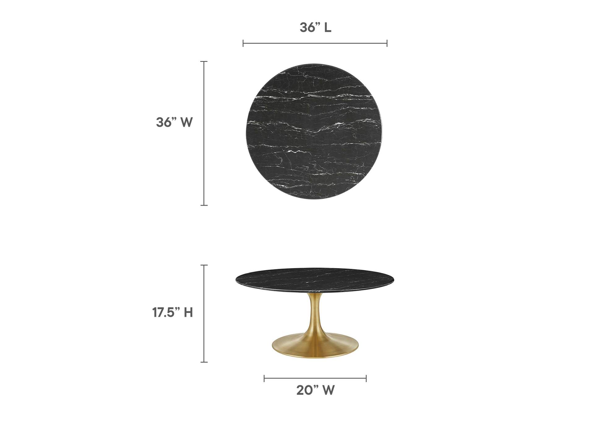 Gold Black Lippa 36" Artificial Marble Coffee Table,Modway