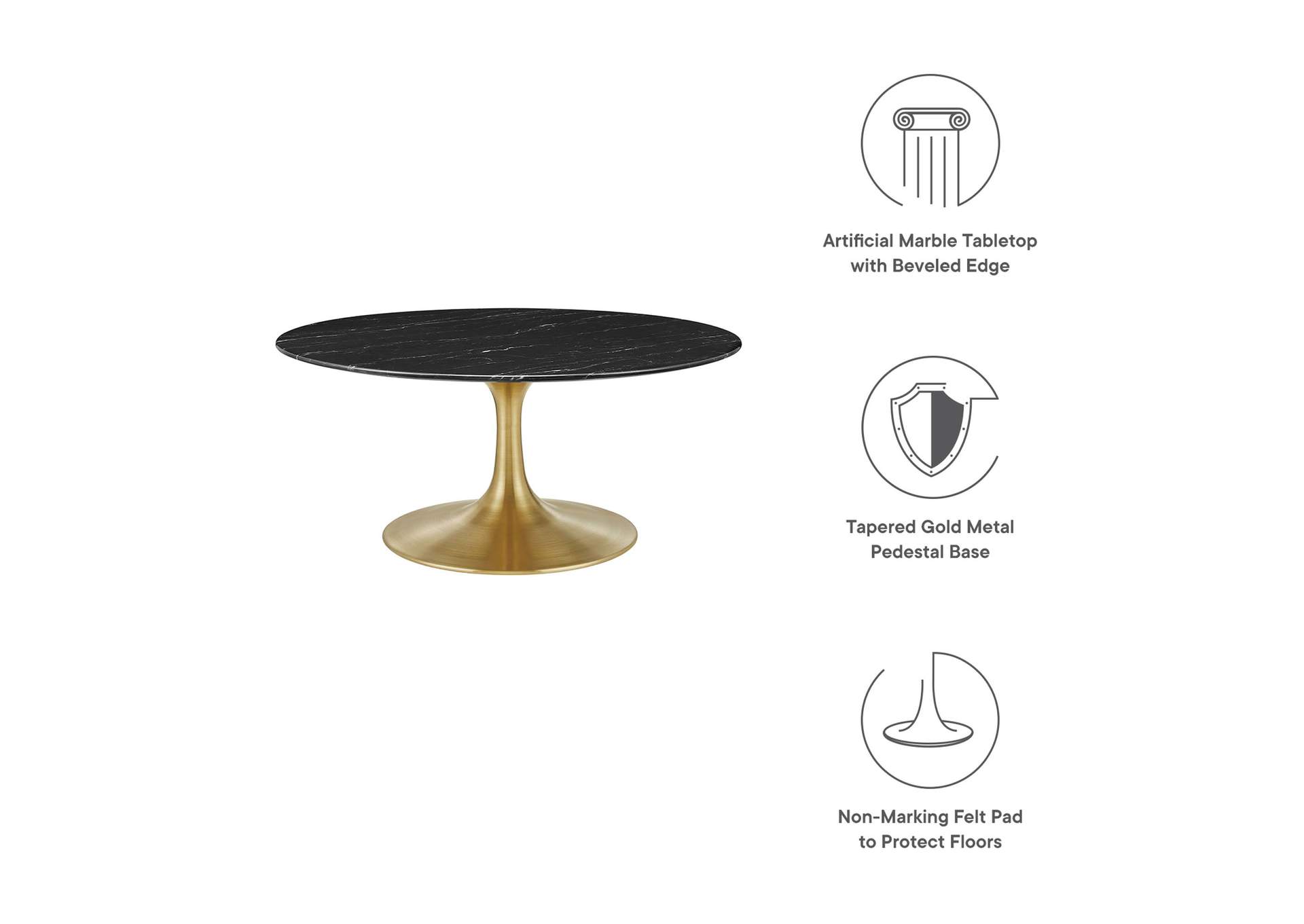 Gold Black Lippa 36" Artificial Marble Coffee Table,Modway