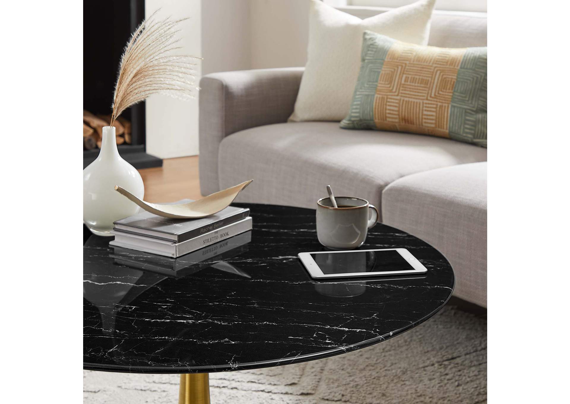 Gold Black Lippa 36" Artificial Marble Coffee Table,Modway