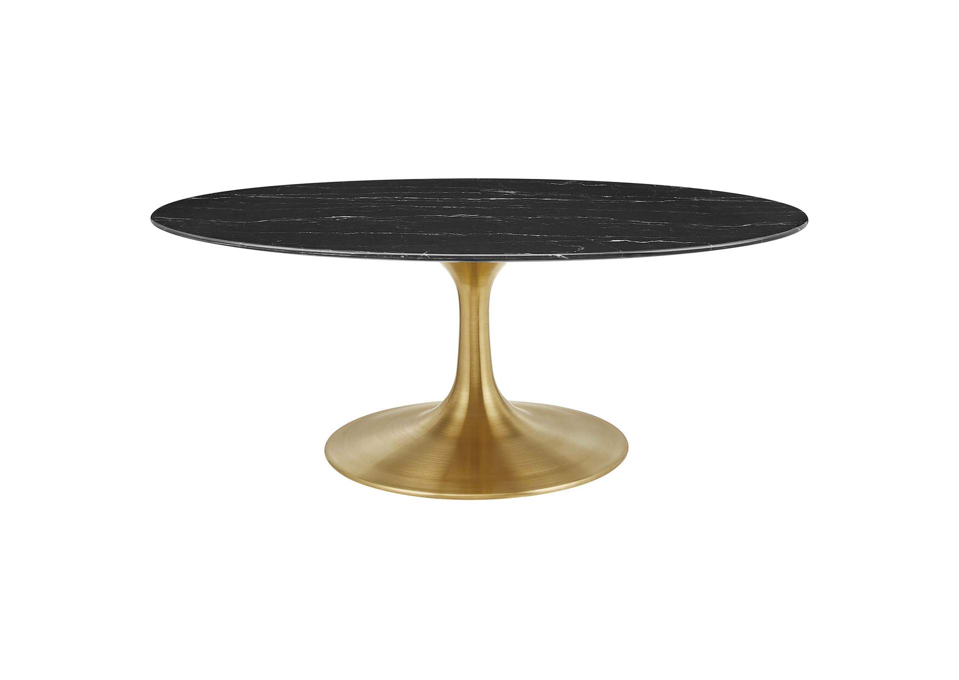 Gold Black Lippa 42" Oval Artificial Marble Coffee Table,Modway