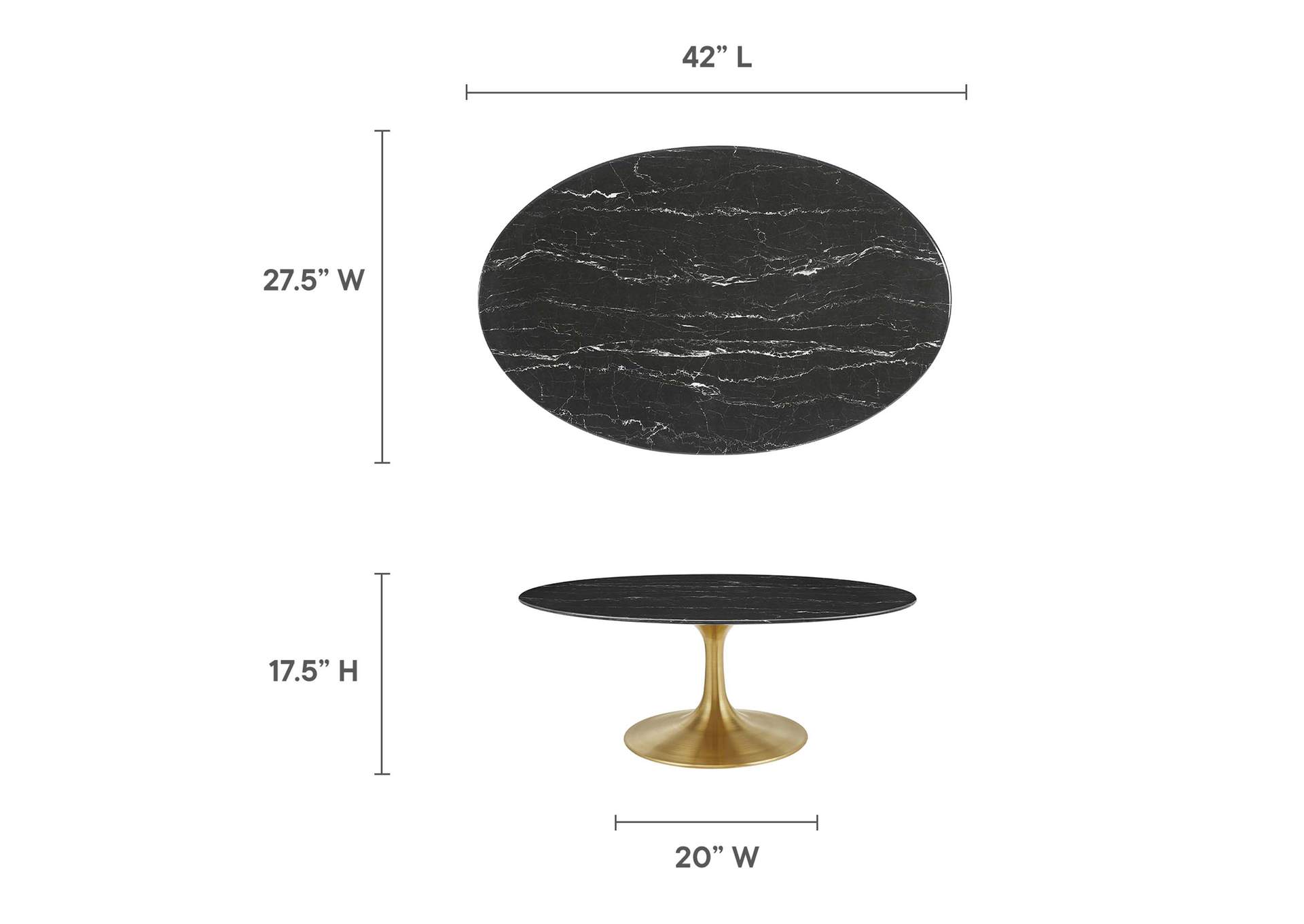 Gold Black Lippa 42" Oval Artificial Marble Coffee Table,Modway