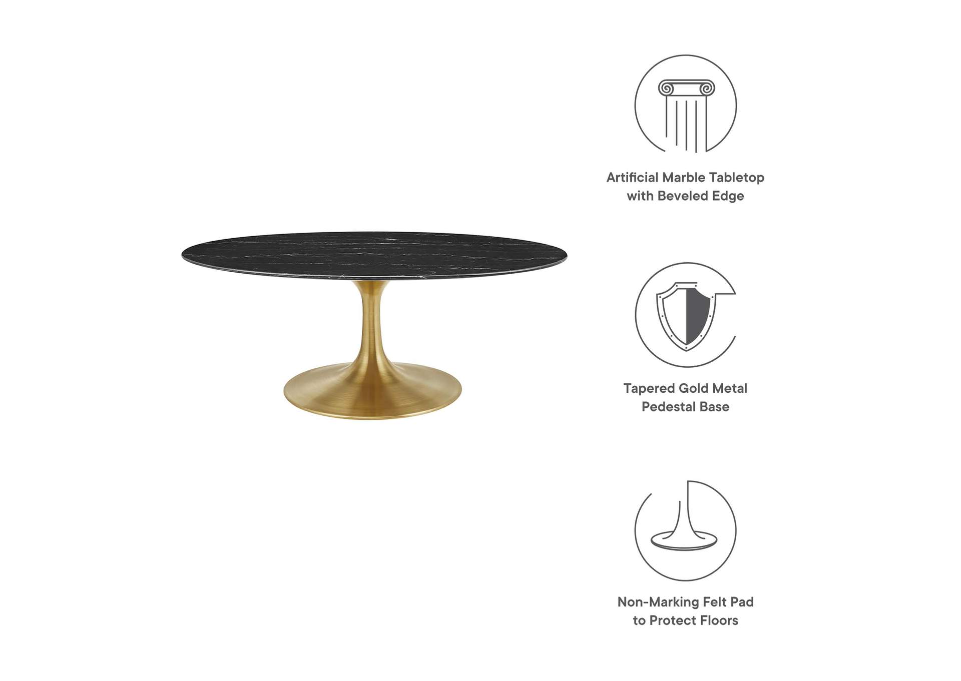 Gold Black Lippa 42" Oval Artificial Marble Coffee Table,Modway