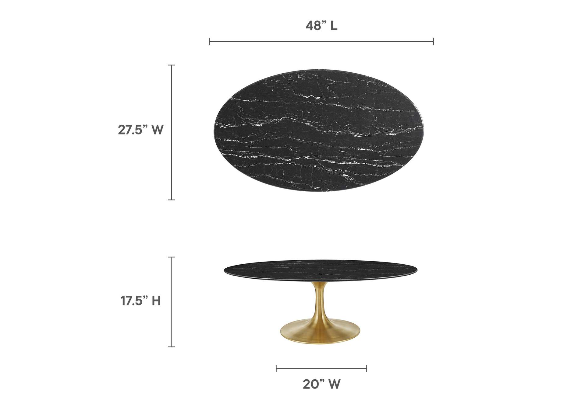 Gold Black Lippa 48" Oval Artificial Marble Coffee Table,Modway