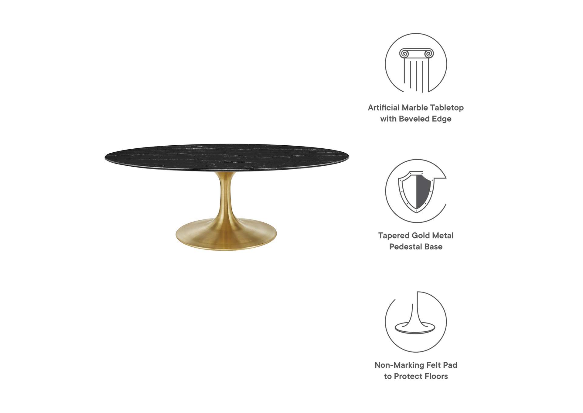 Gold Black Lippa 48" Oval Artificial Marble Coffee Table,Modway