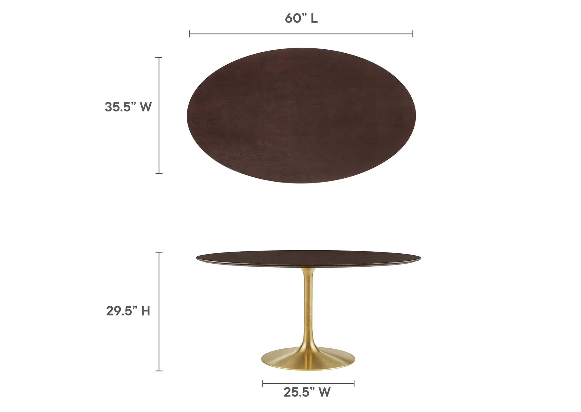 Gold Cherry Walnut Lippa 60" Oval Wood Dining Table,Modway