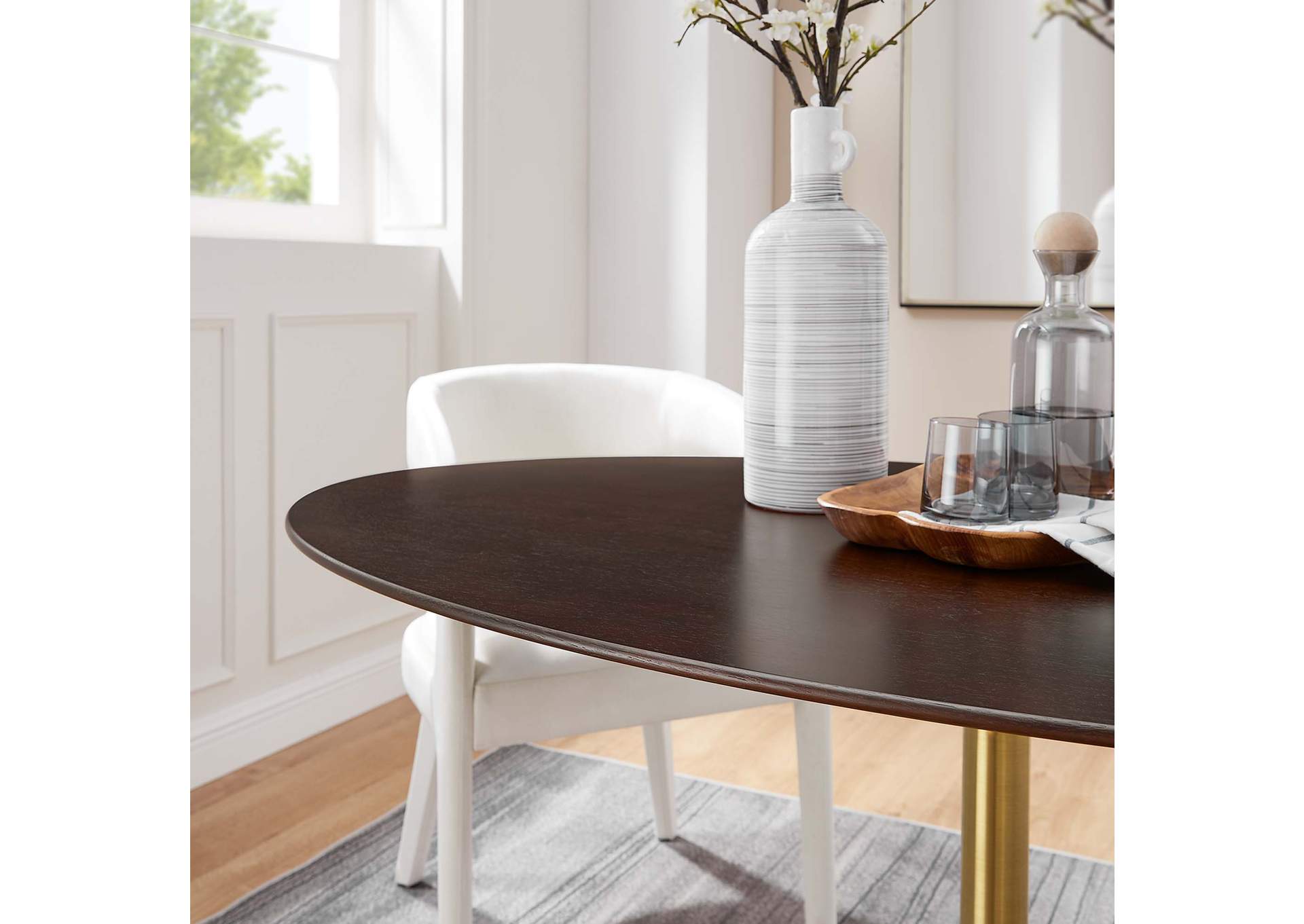 Gold Cherry Walnut Lippa 60" Oval Wood Dining Table,Modway
