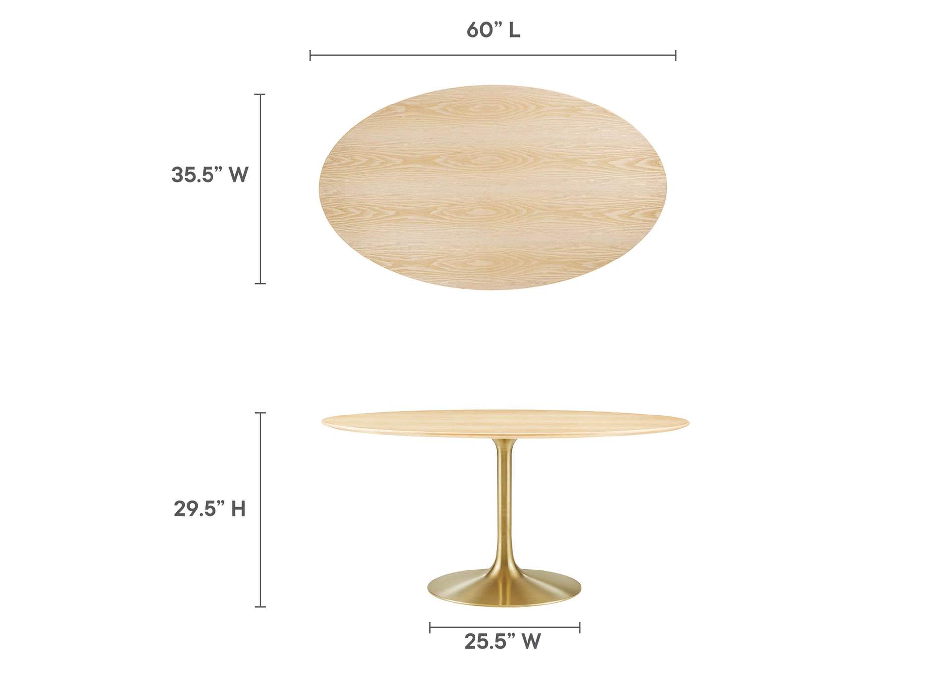 Gold Natural Lippa 60" Oval Wood Dining Table,Modway