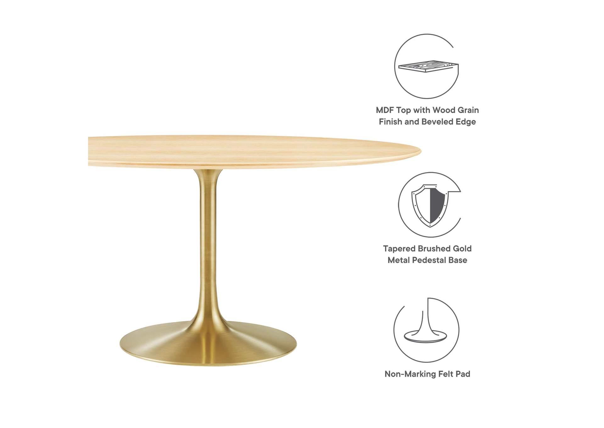 Gold Natural Lippa 60" Oval Wood Dining Table,Modway