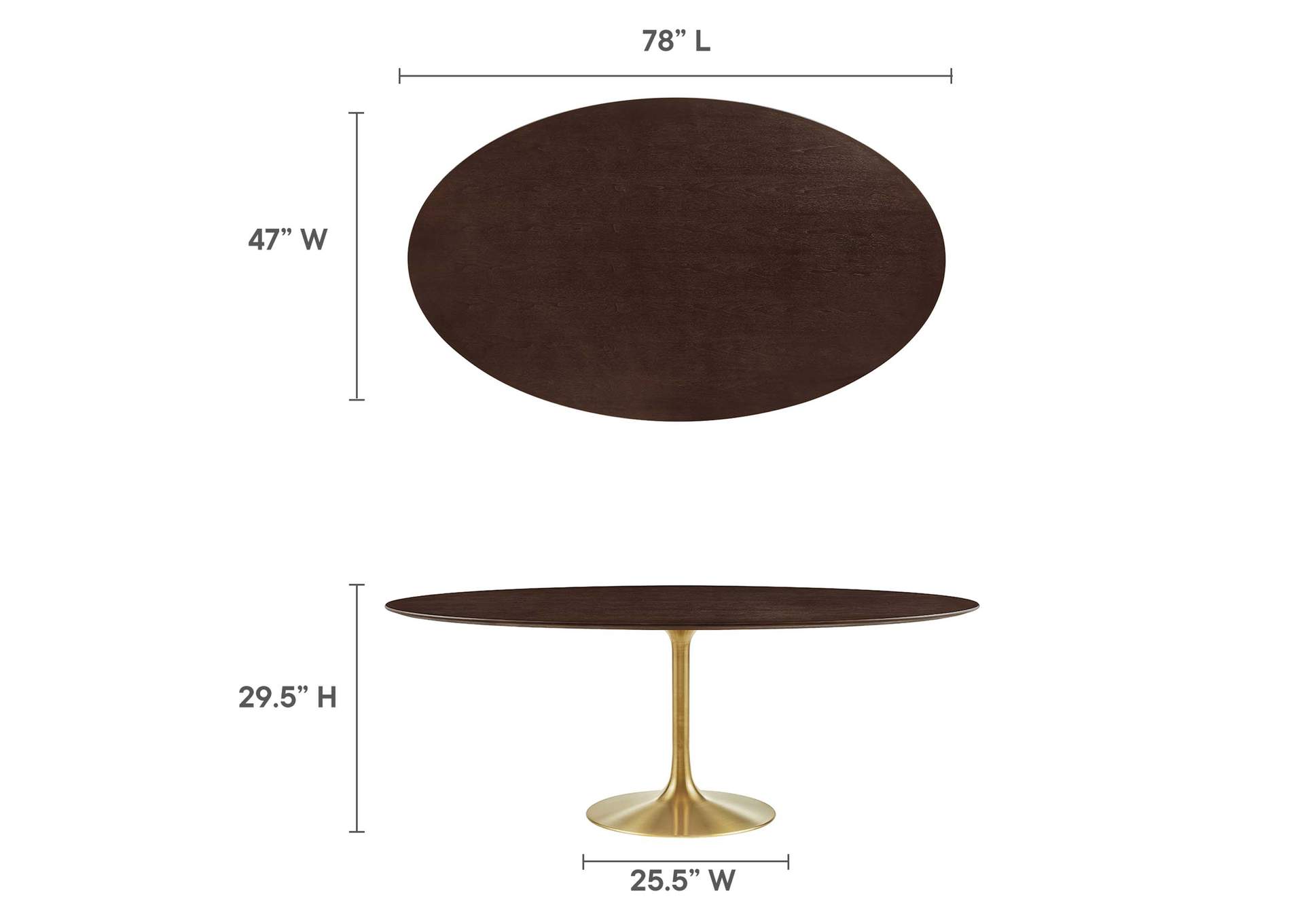 Gold Cherry Walnut Lippa 78" Oval Wood Dining Table,Modway