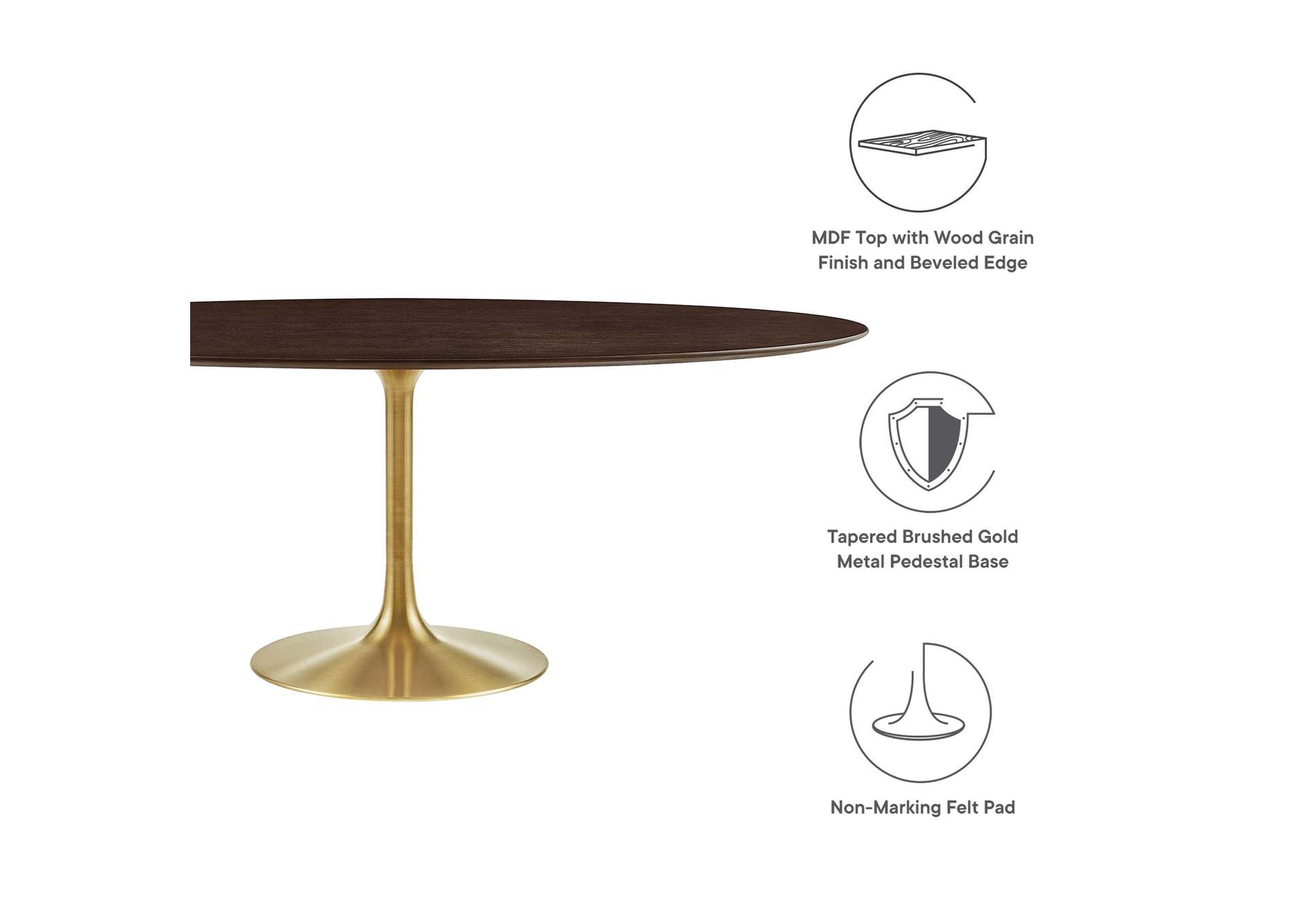 Gold Cherry Walnut Lippa 78" Oval Wood Dining Table,Modway