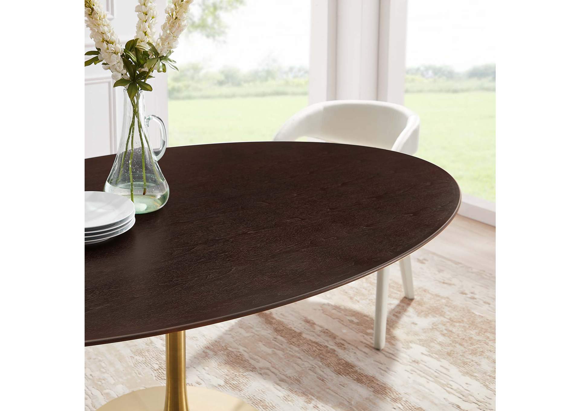 Gold Cherry Walnut Lippa 78" Oval Wood Dining Table,Modway