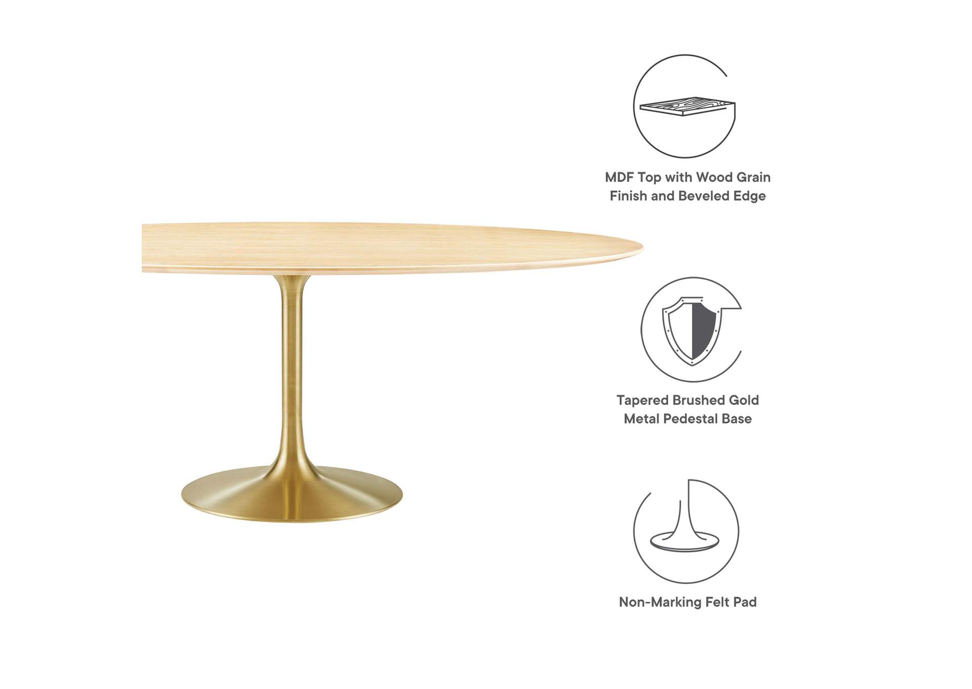 Gold Natural Lippa 78" Oval Wood Dining Table,Modway