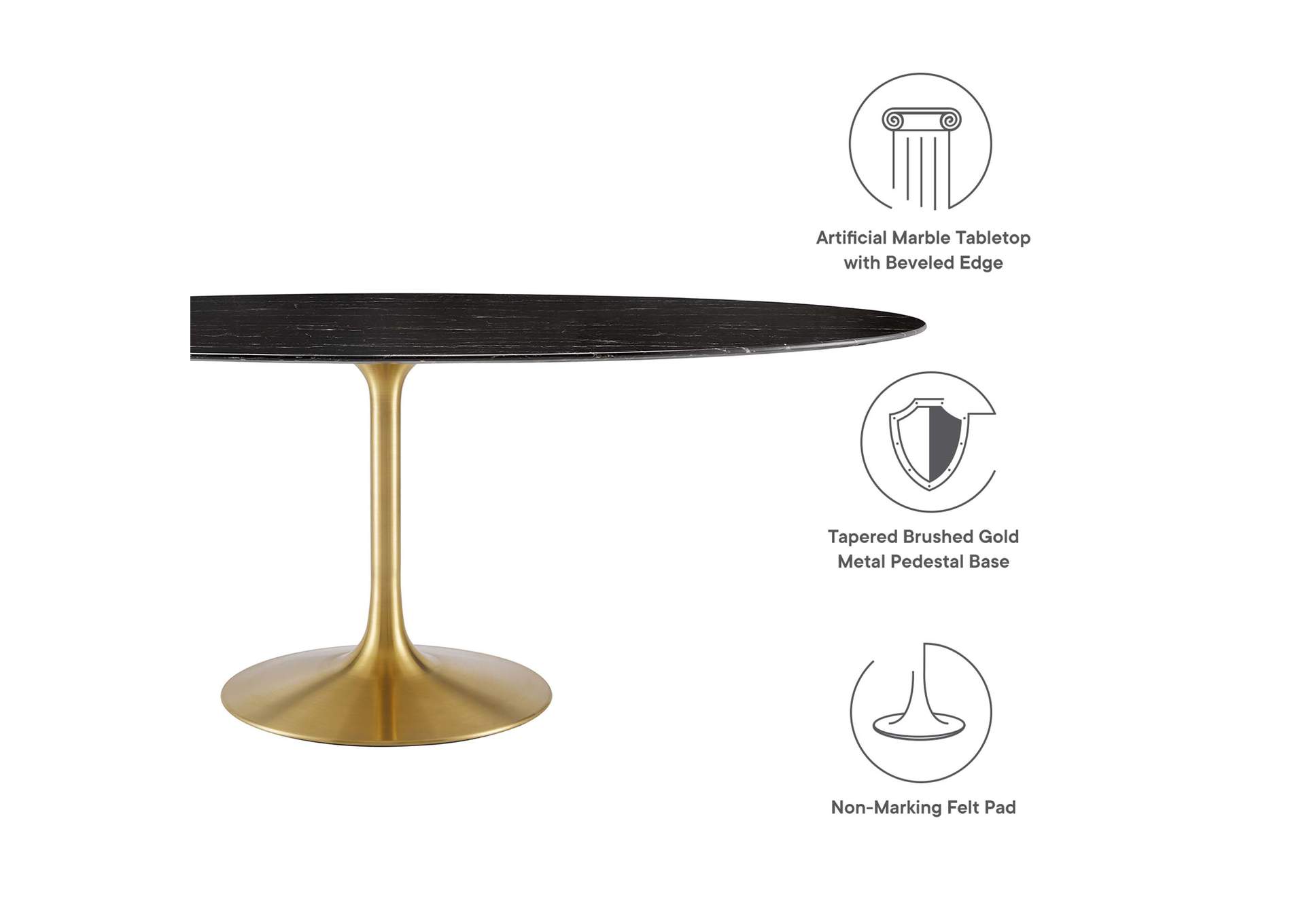 Gold Black Lippa 78" Oval Artificial Marble Dining Table,Modway