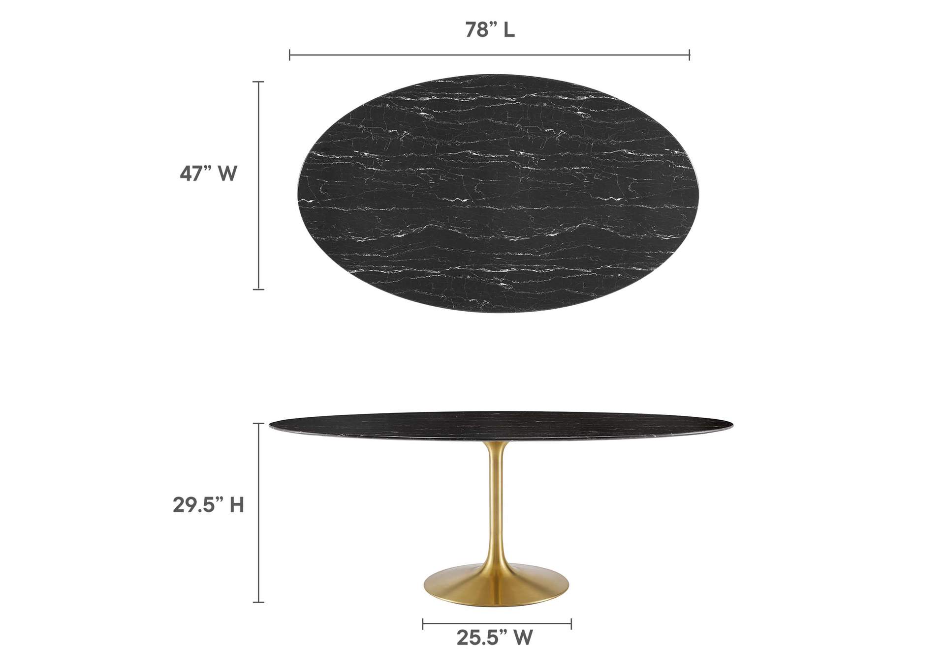Gold Black Lippa 78" Oval Artificial Marble Dining Table,Modway