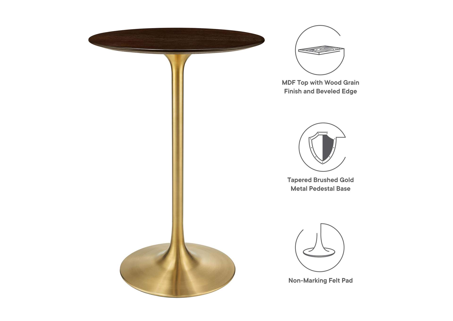 Gold Cherry Walnut Lippa 28" Wood Bar Table,Modway