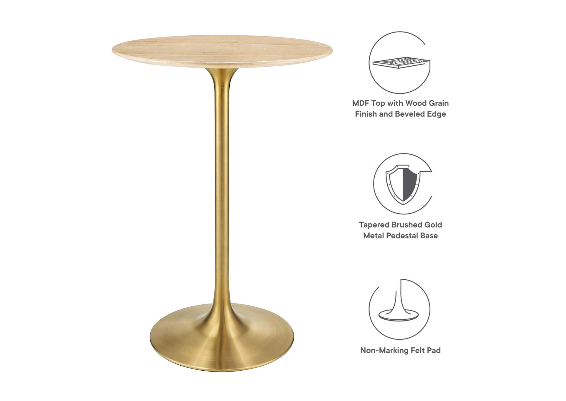 Gold Natural Lippa 28" Wood Bar Table,Modway
