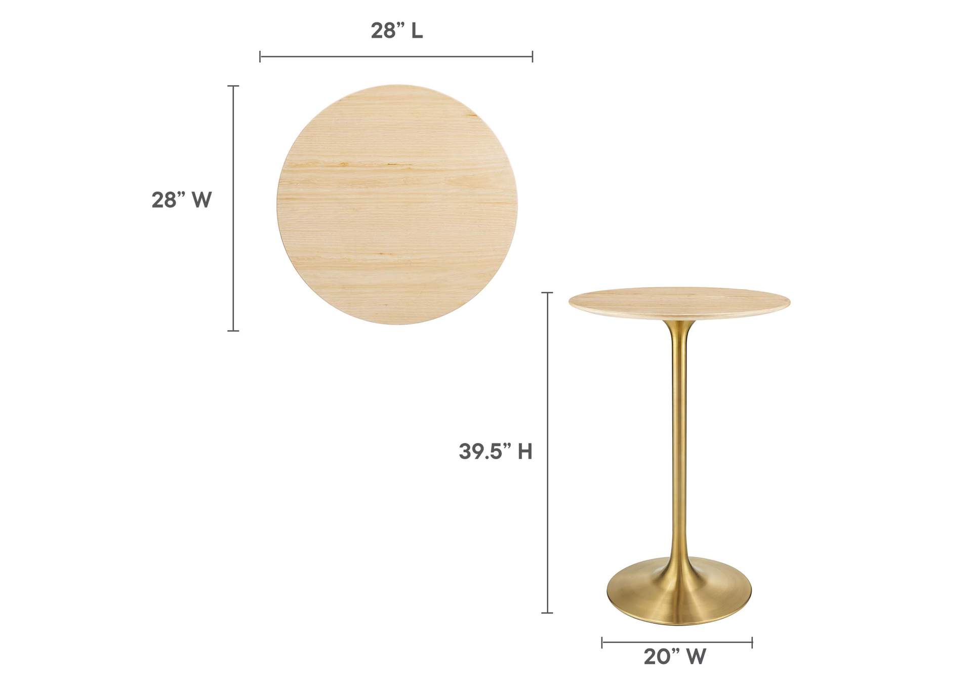 Gold Natural Lippa 28" Wood Bar Table,Modway