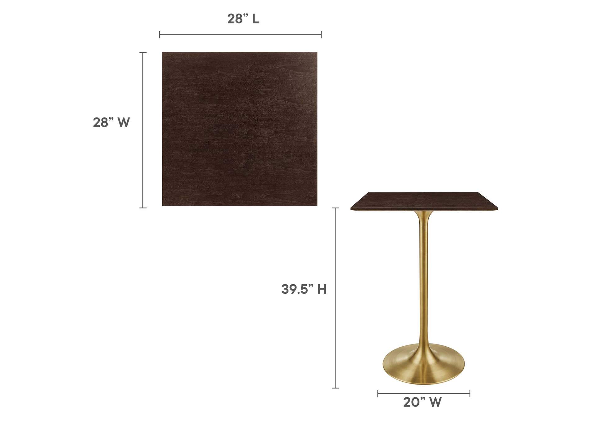 Gold Cherry Walnut Lippa 28" Square Wood Bar Table,Modway