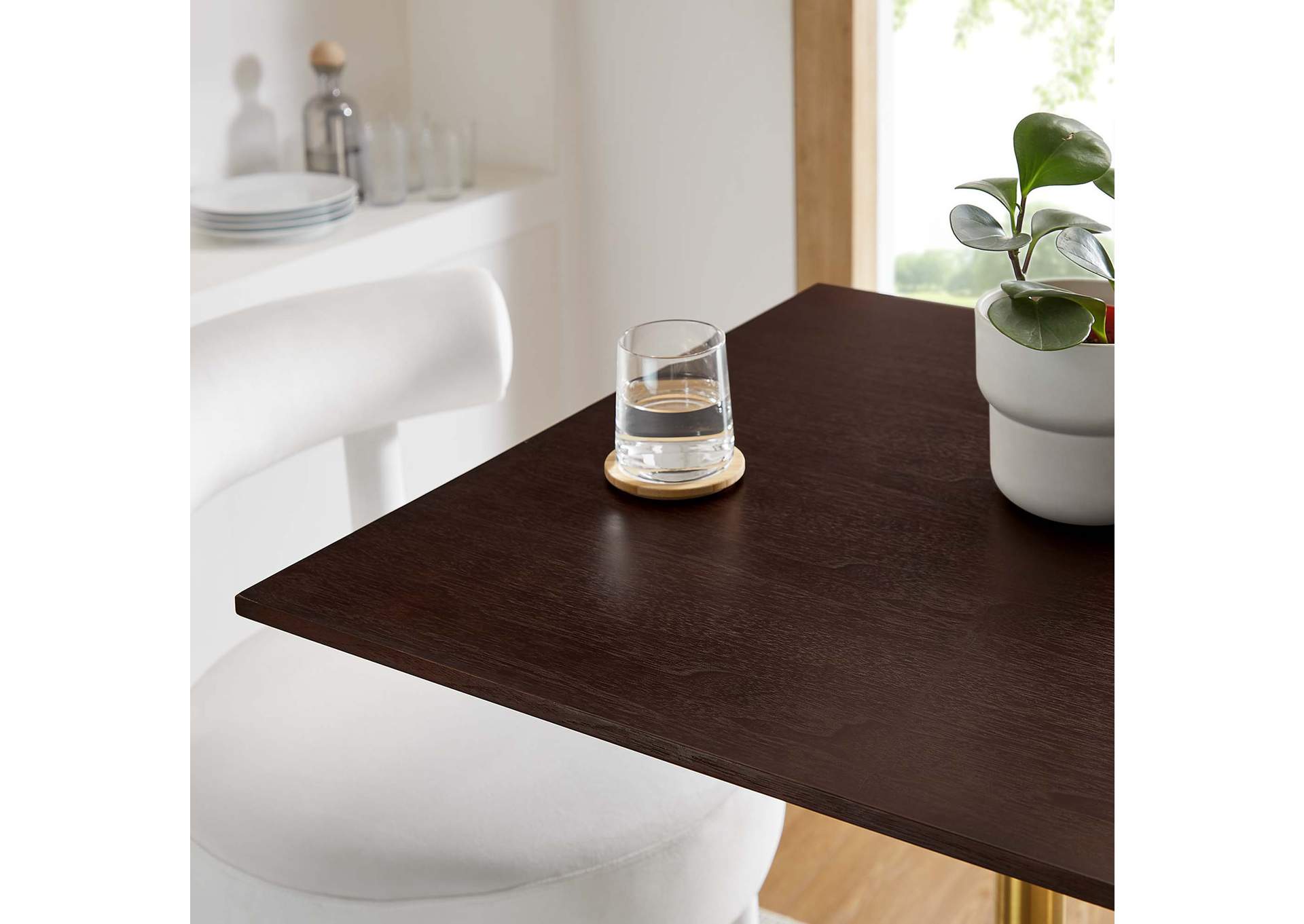 Gold Cherry Walnut Lippa 28" Square Wood Bar Table,Modway