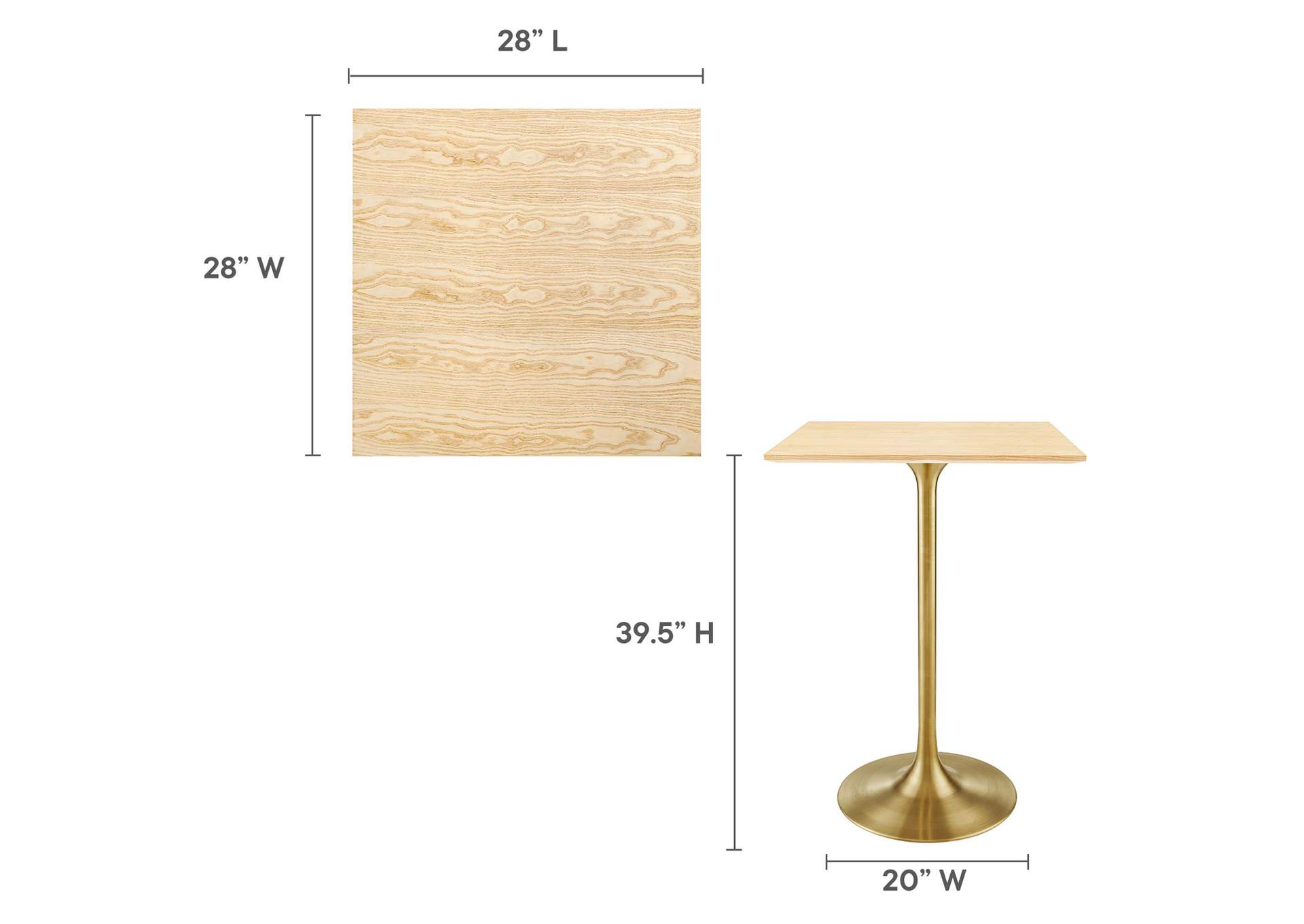 Gold Natural Lippa 28" Square Wood Bar Table,Modway