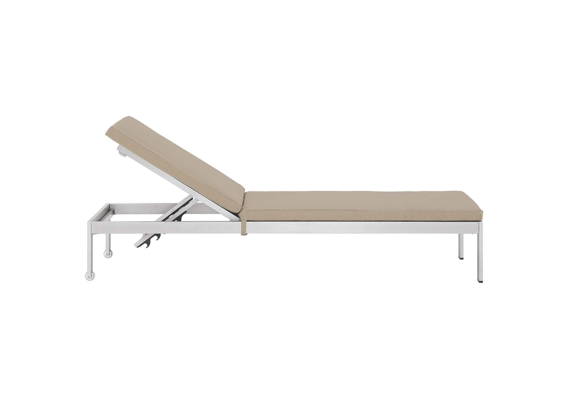 Silver Beige Shore Outdoor Patio Aluminum Chaise with Cushions,Modway