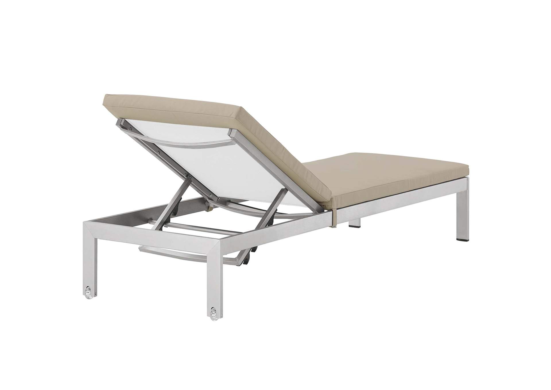 Silver Beige Shore Outdoor Patio Aluminum Chaise with Cushions,Modway