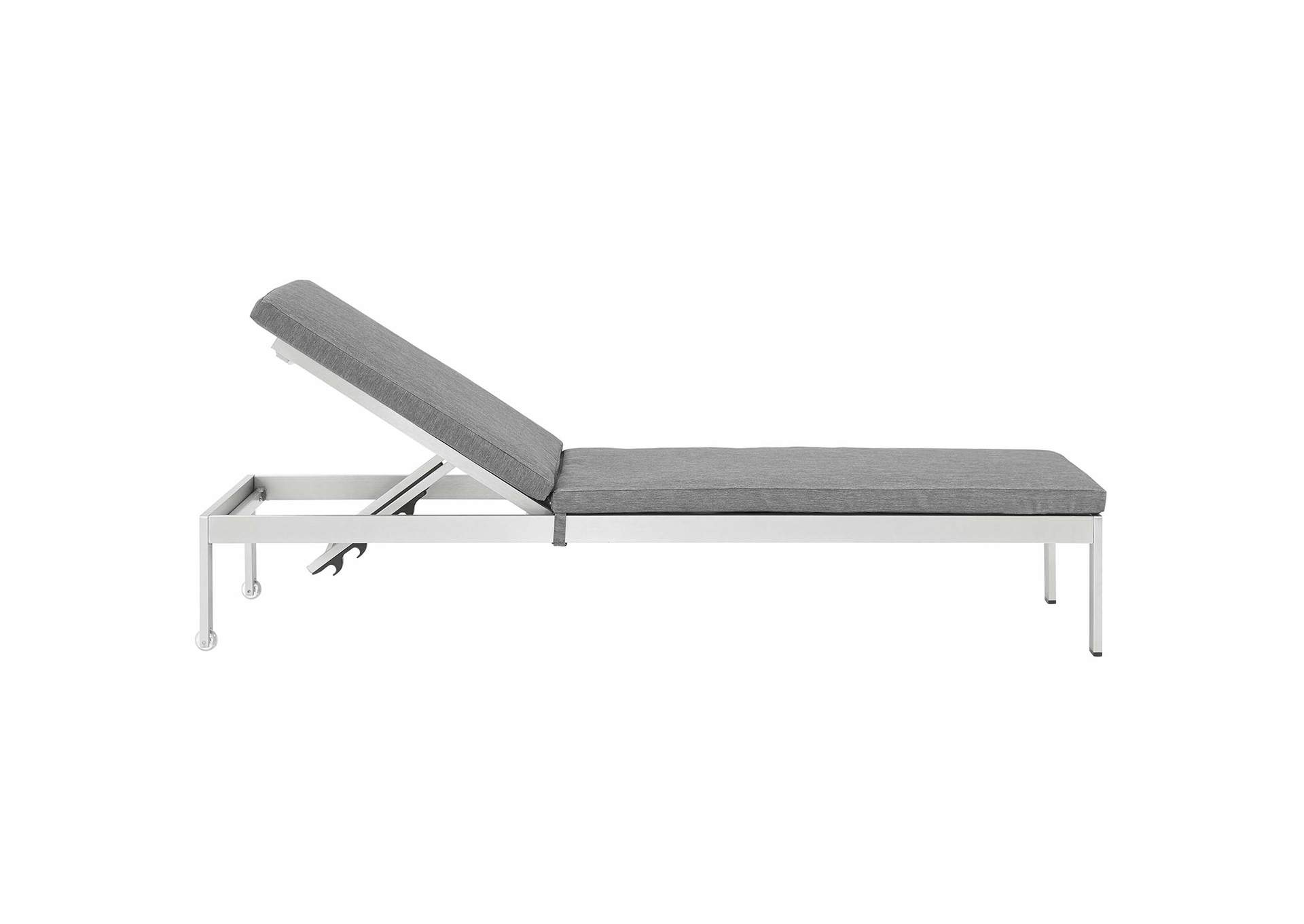 Silver Gray Shore Outdoor Patio Aluminum Chaise with Cushions,Modway