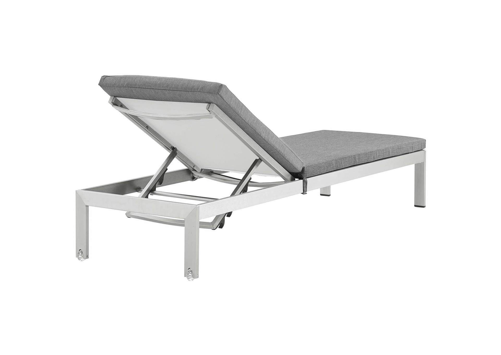 Silver Gray Shore Outdoor Patio Aluminum Chaise with Cushions,Modway