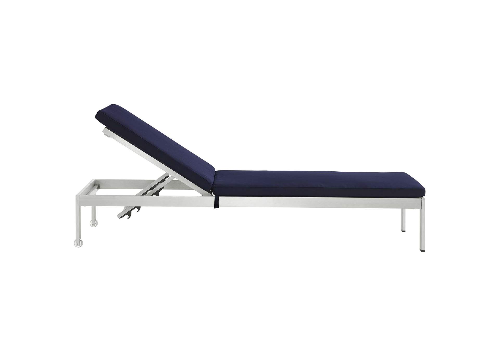 Silver Navy Shore Outdoor Patio Aluminum Chaise with Cushions,Modway