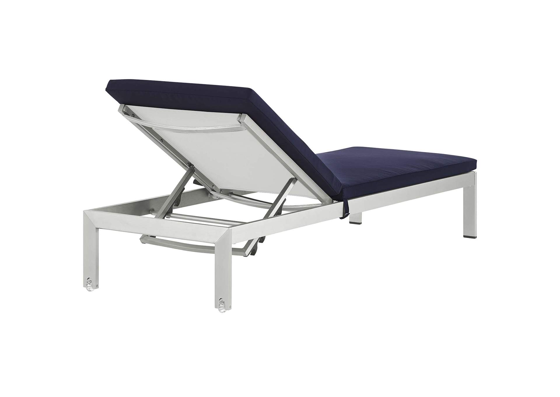 Silver Navy Shore Outdoor Patio Aluminum Chaise with Cushions,Modway