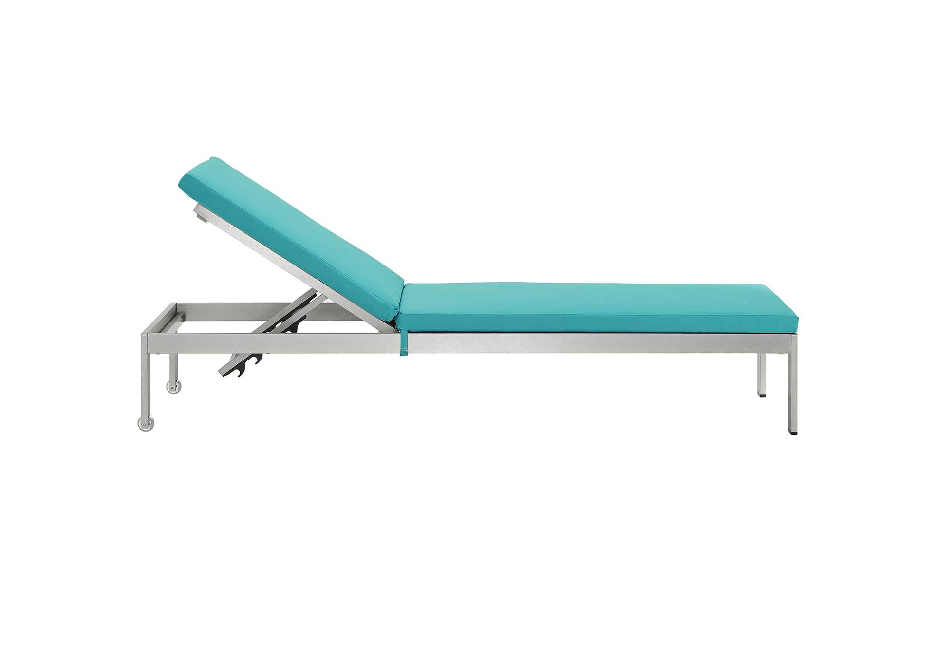 Silver Turquoise Shore Outdoor Patio Aluminum Chaise with Cushions,Modway