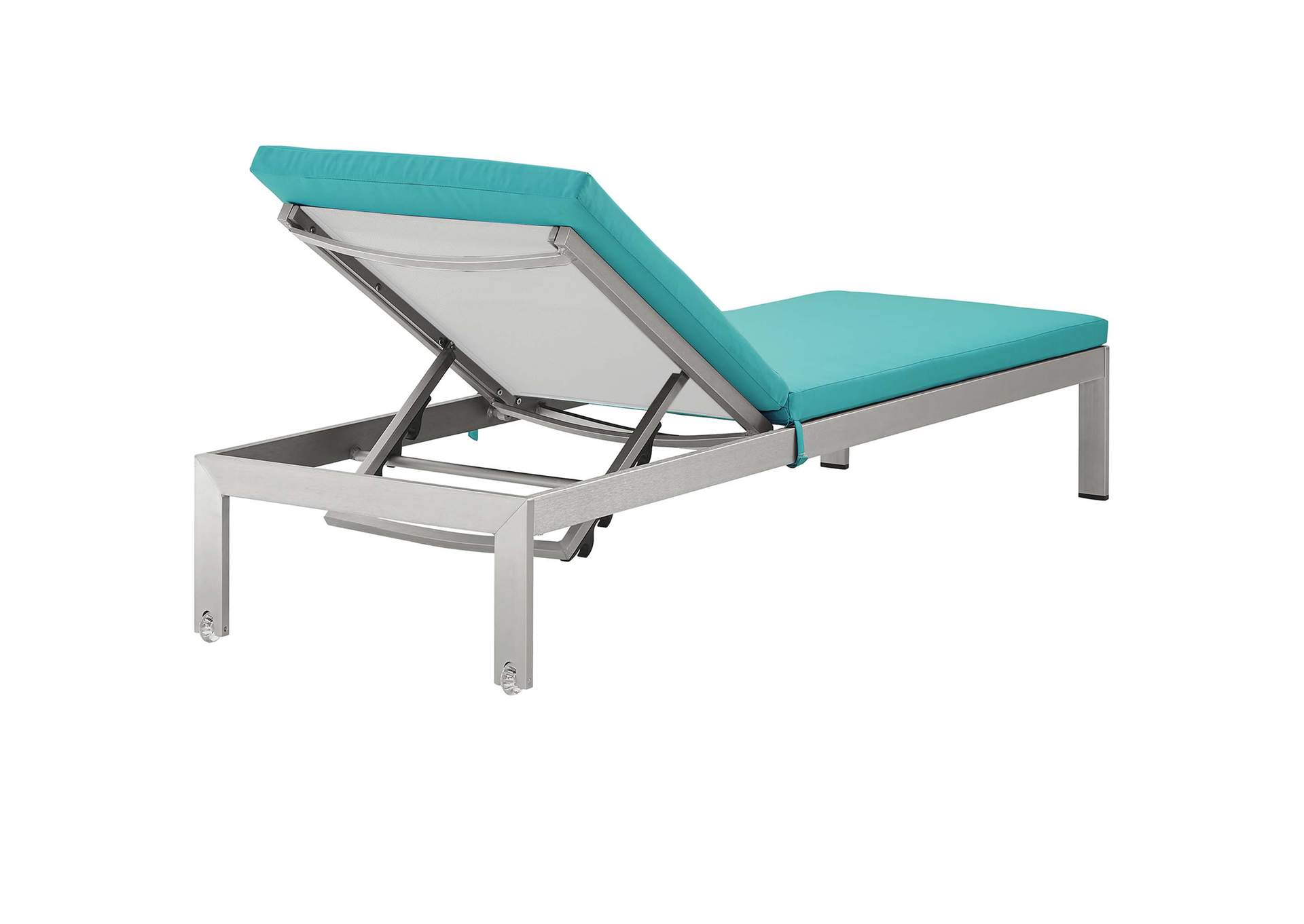 Silver Turquoise Shore Outdoor Patio Aluminum Chaise with Cushions,Modway