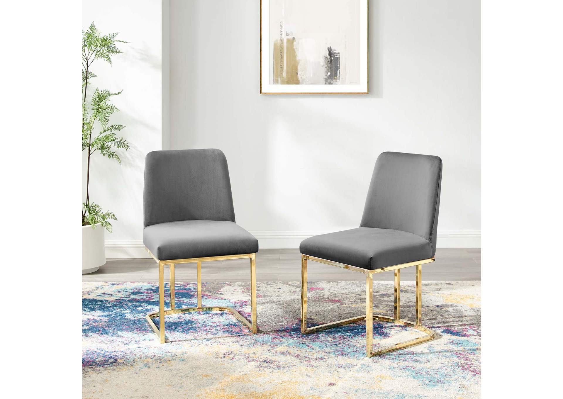 Gold Gray Amplify Sled Base Performance Velvet Dining Chairs - [Set of 2],Modway