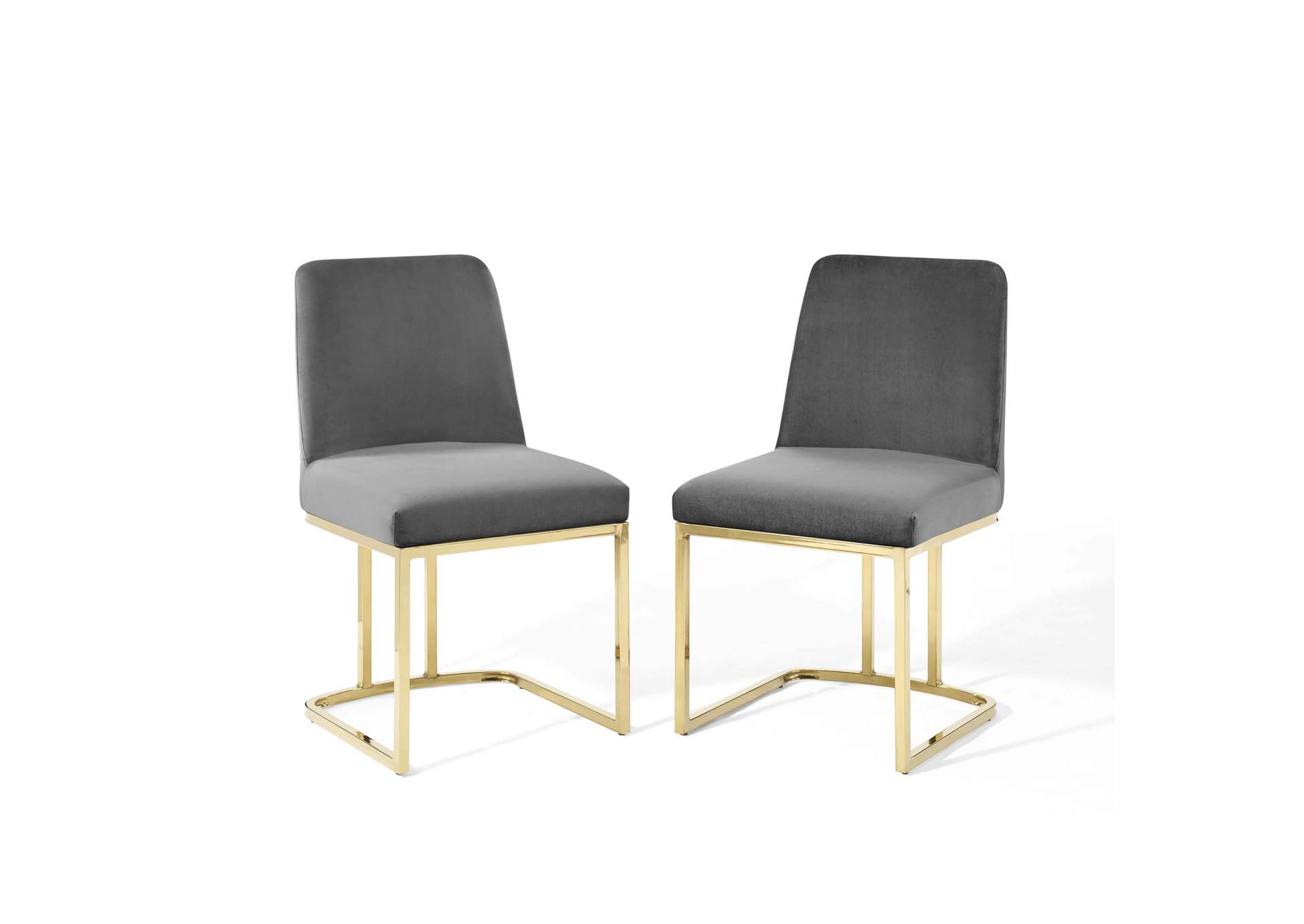 Gold Gray Amplify Sled Base Performance Velvet Dining Chairs - [Set of 2],Modway