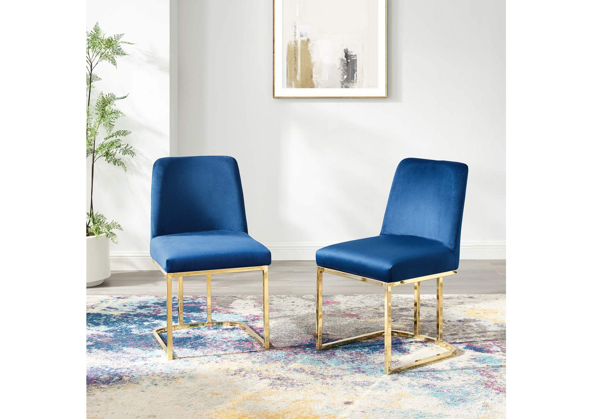 Gold Navy Amplify Sled Base Performance Velvet Dining Chairs - [Set of 2],Modway